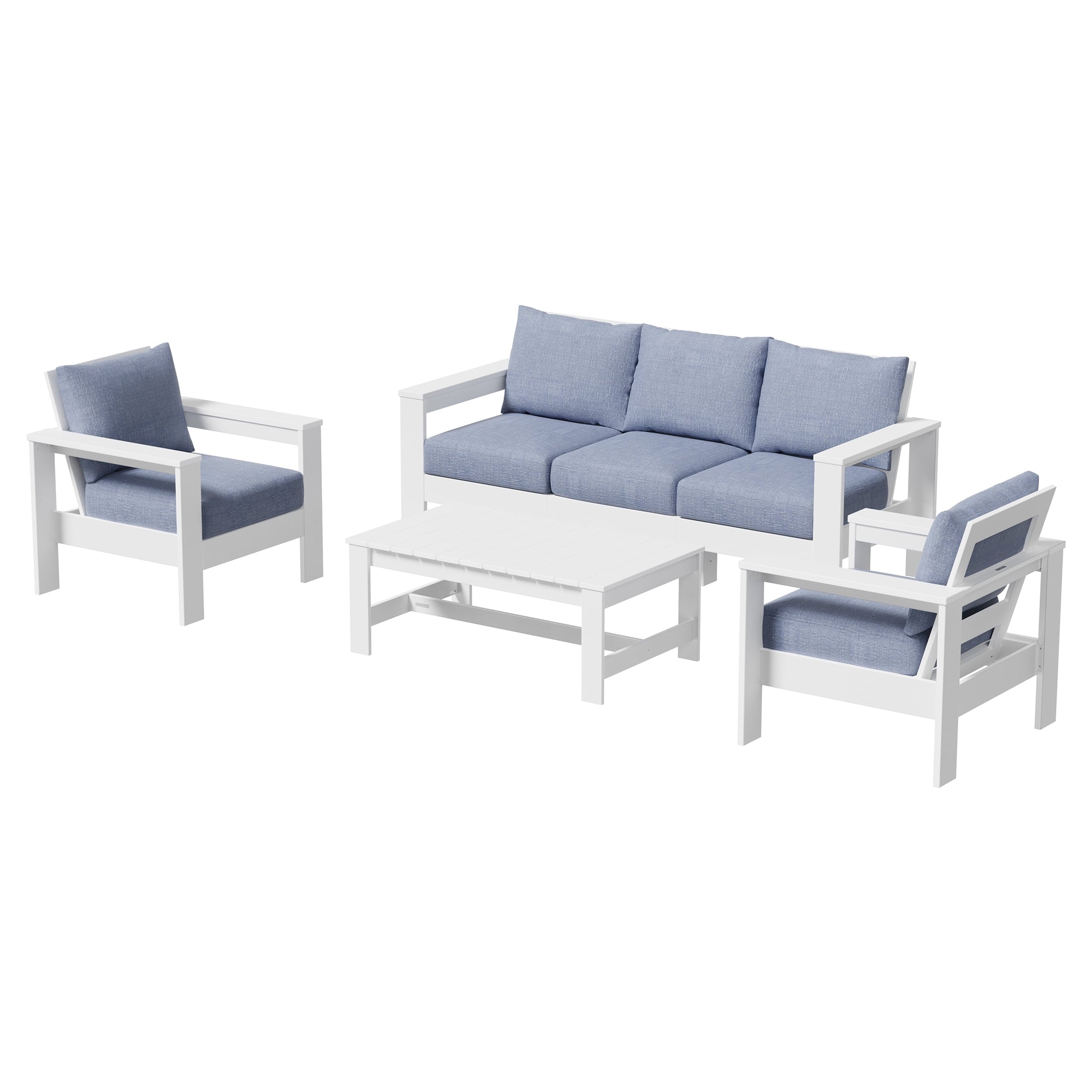 AVERO™ Ezra 4-Piece Outdoor HDPE Conversation Set, White with Neutral Palm Cushions