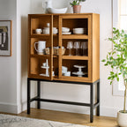 AVERO™ Ezra China Cabinet, Light Honey Finish and Black Stand - AVERO™