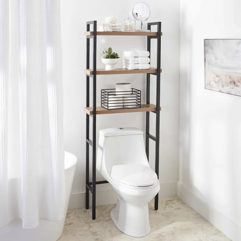 AVERO™ Jace 3-Shelf Over-the-Toilet Storage Shelf, Black Frame with Oak Shelves - AVERO™