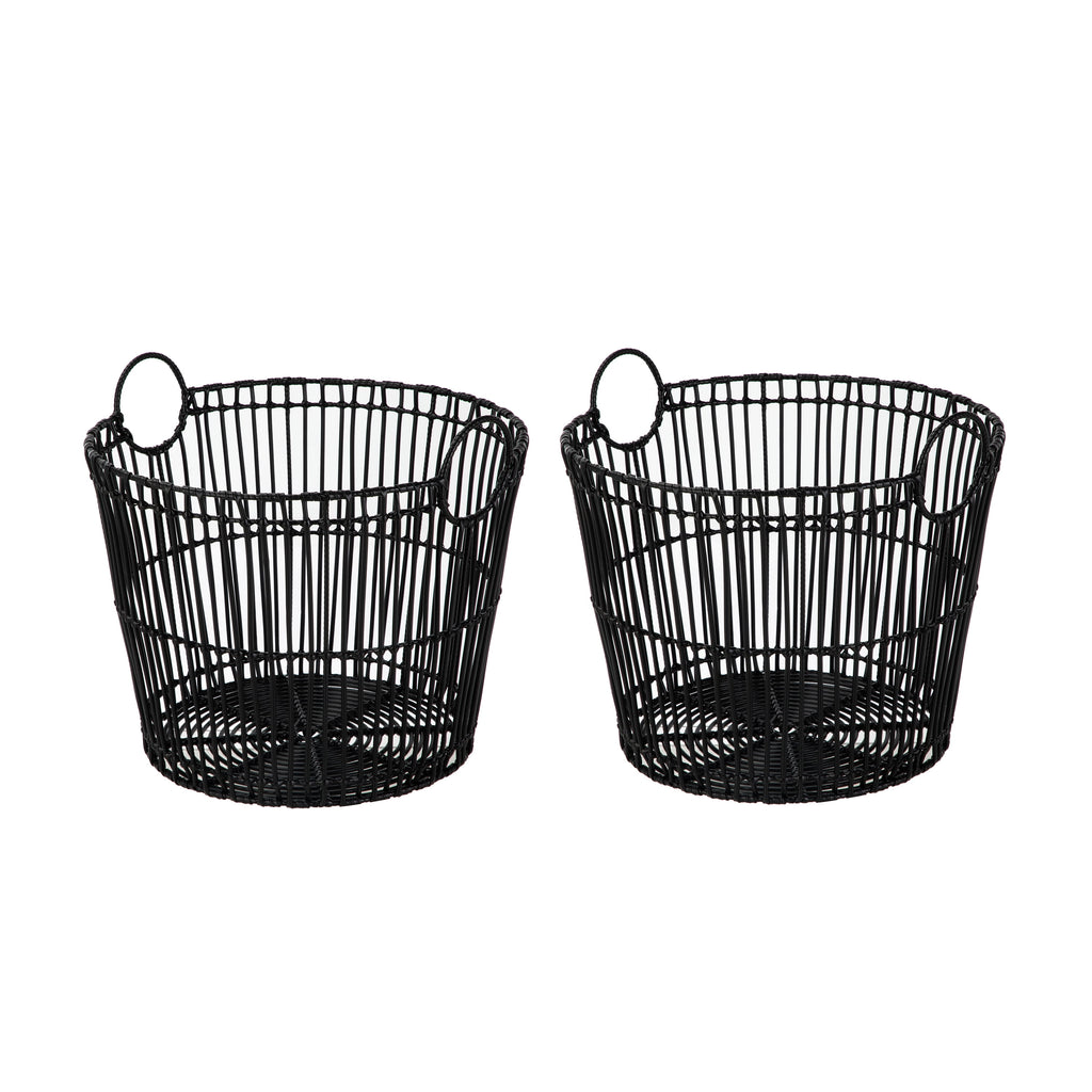 AVERO™ Large Black Poly Rattan Storage Baskets with Handles, Set of 2 - AVERO™