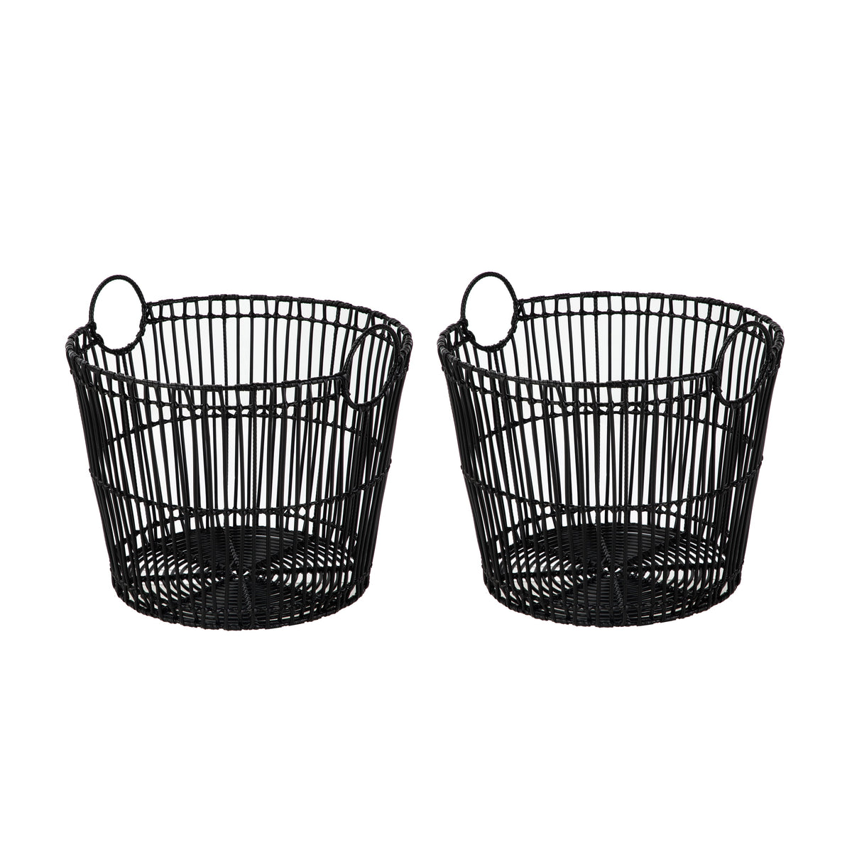 AVERO™ Large Black Poly Rattan Storage Baskets with Handles, Set of 2 - AVERO™