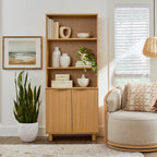 AVERO™ Lillian Fluted Bookcase with Doors and Storage, Walnut Finish