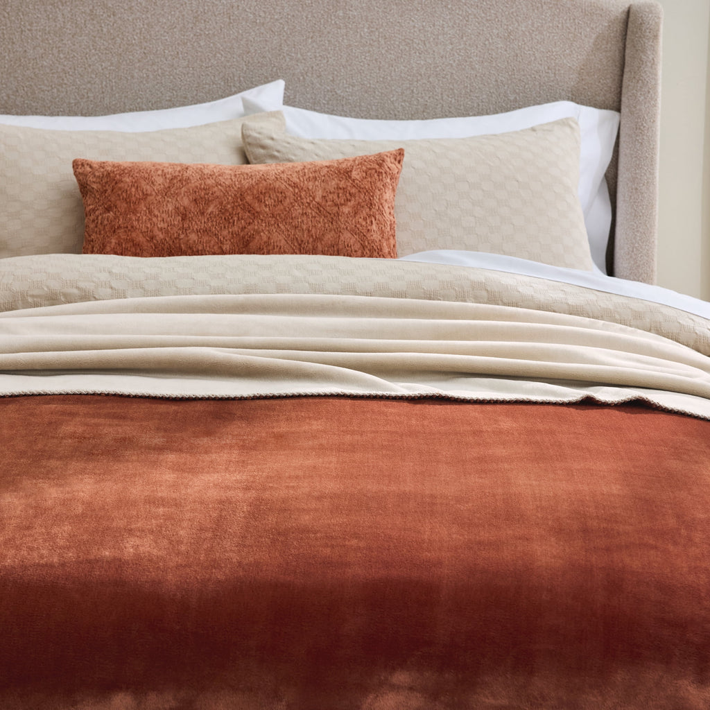 AVERO™ Luxury Velvet Plush Bonded Blanket, Dual Layer, Rust Front Beige Back, 90"x96" - AVERO™