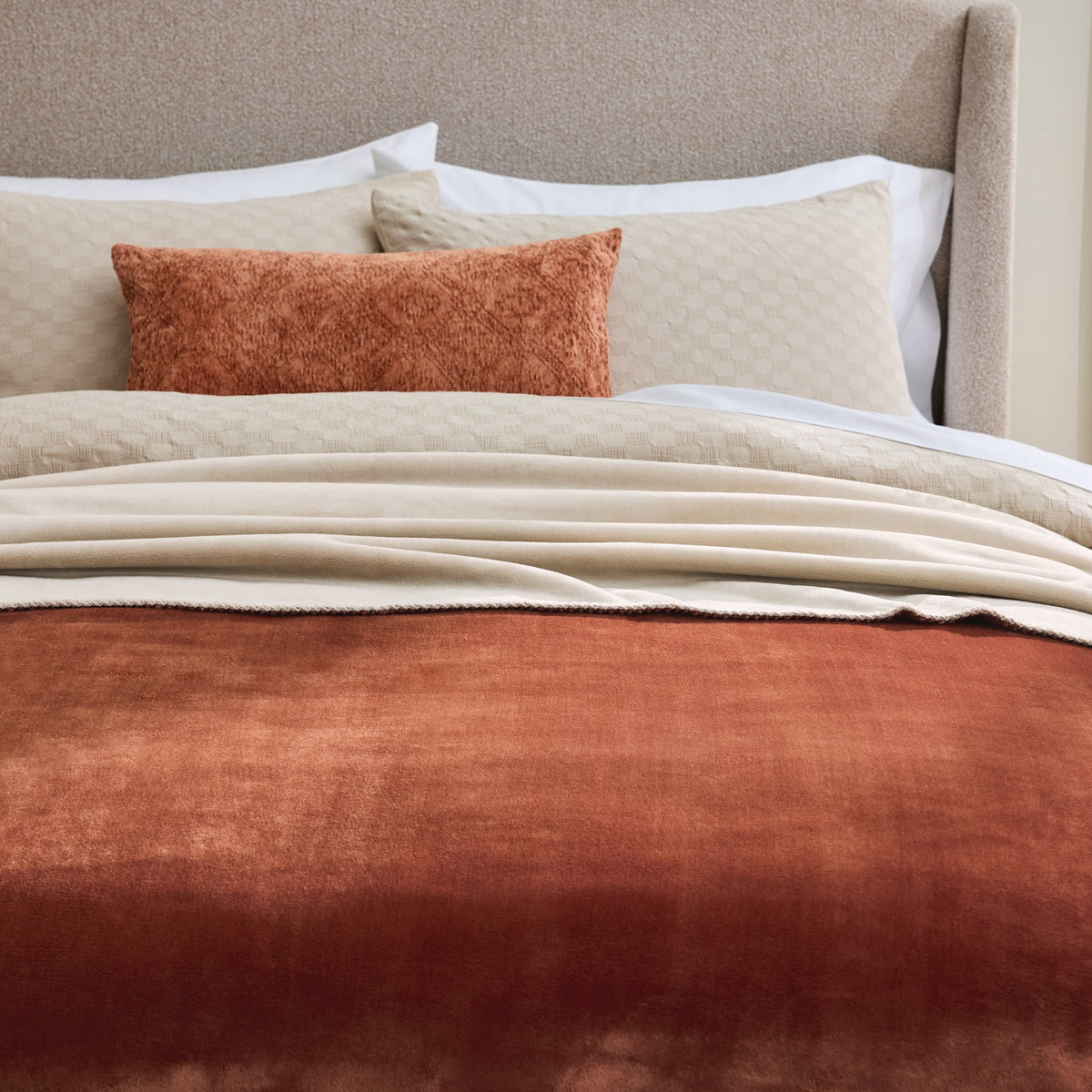 AVERO™ Luxury Velvet Plush Bonded Blanket, Dual Layer, Rust Front Beige Back, 90"x96" - AVERO™