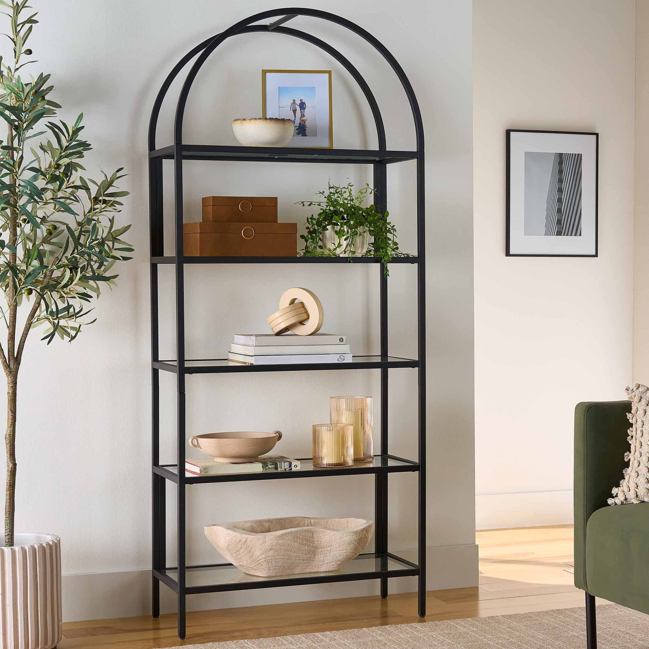 AVERO™ Nola Arch Bookshelf, Black Finish - AVERO™