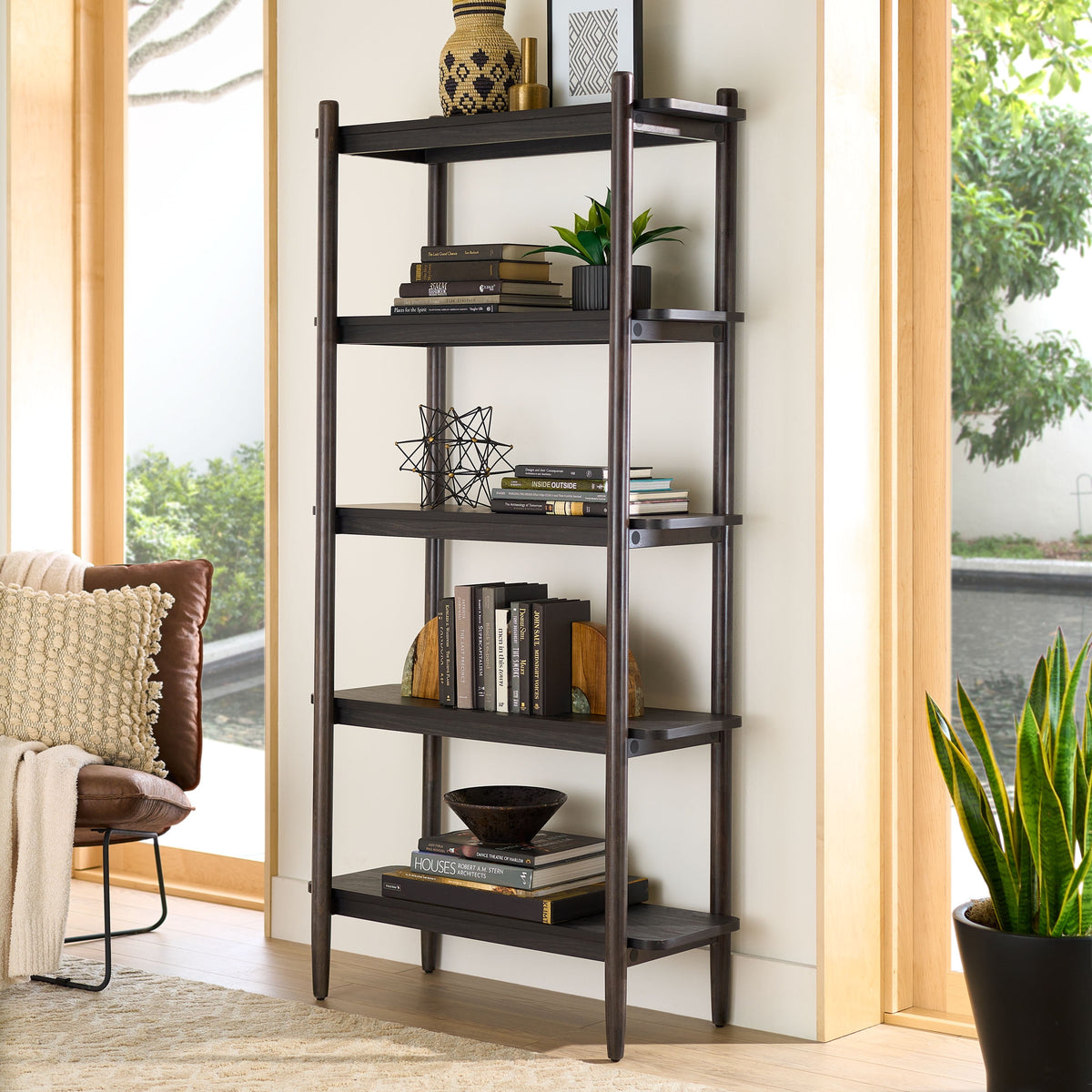 AVERO™ Springwood 5 Shelf Bookcase with Solid Wood Frame, Light Honey Finish