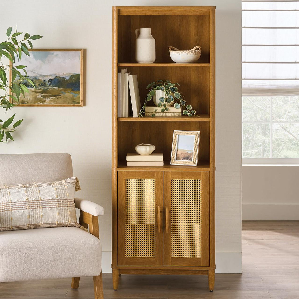 AVERO™ Springwood Bookcase with Doors, Light Honey Finish - AVERO™