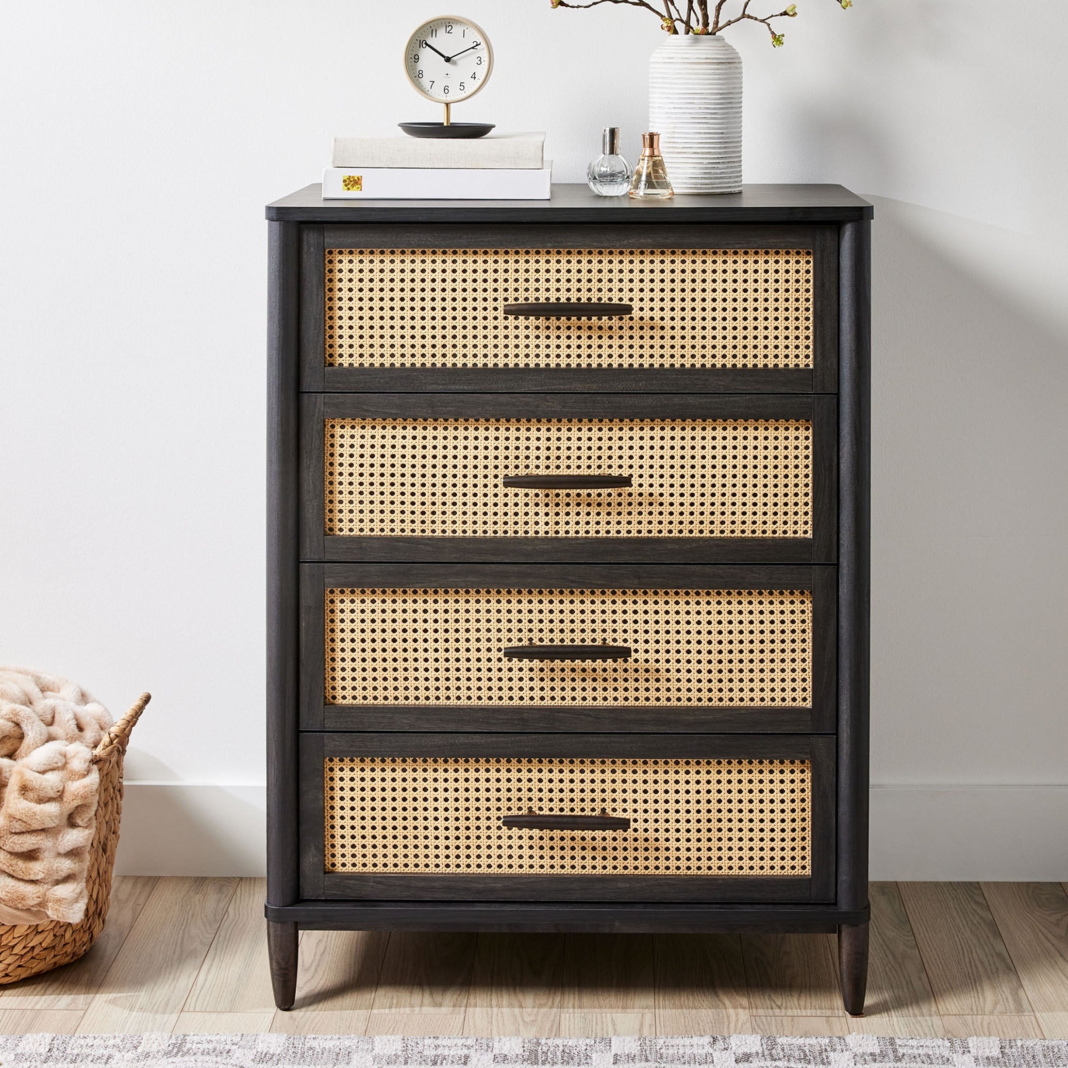 AVERO™ Springwood 4-Drawer Dresser with Caning Look, Light Honey