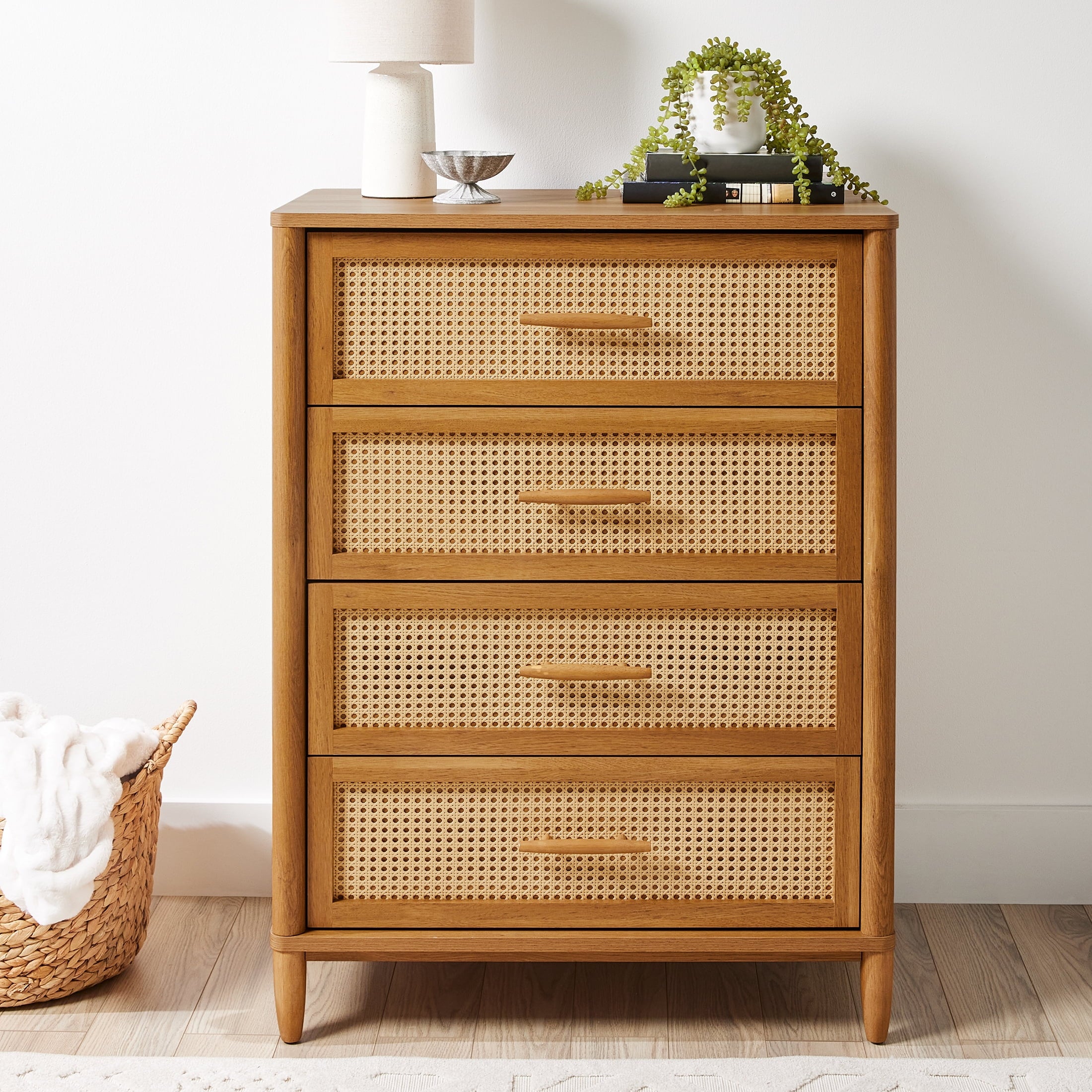 AVERO™ Springwood 4-Drawer Dresser with Caning Look, Light Honey - AVERO™