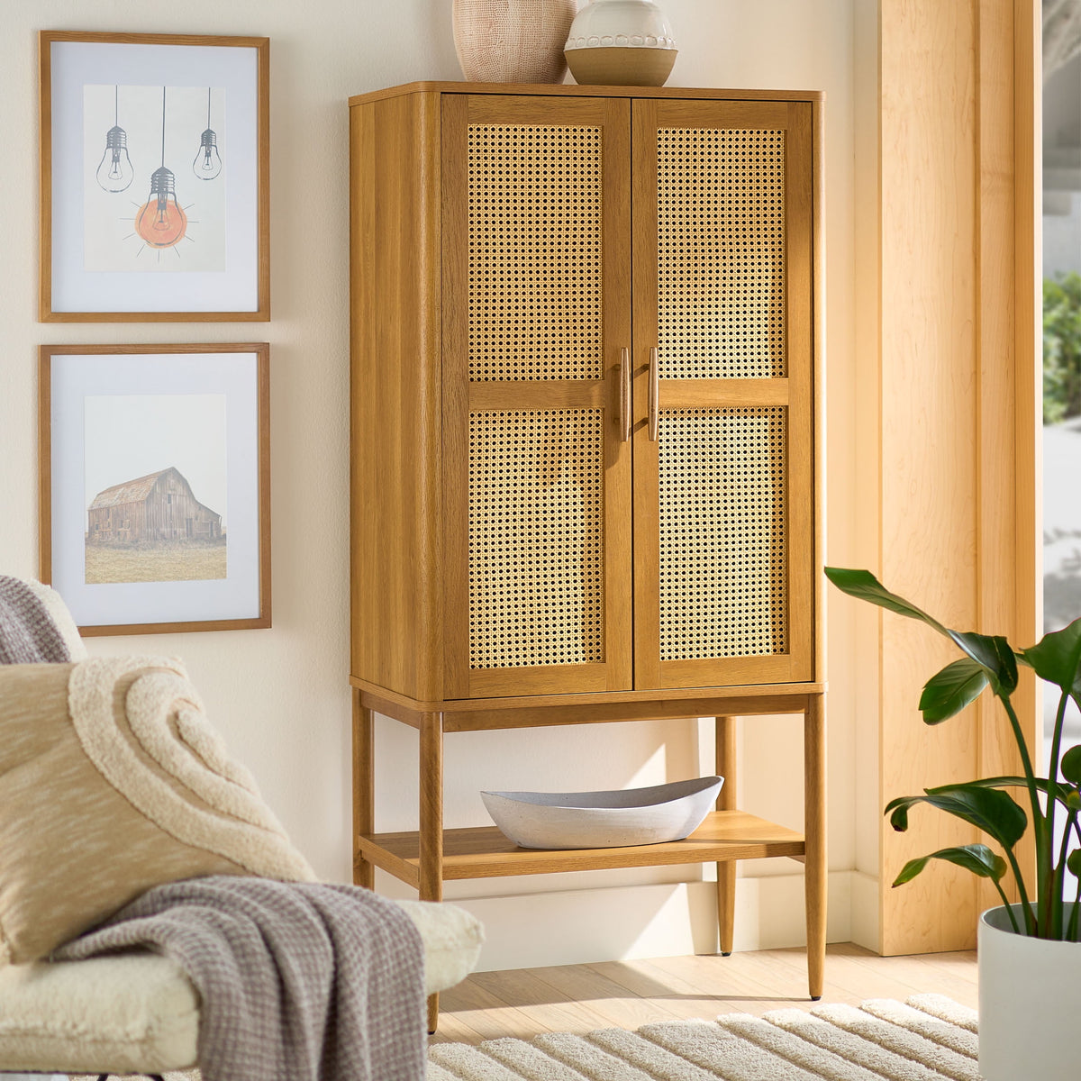 AVERO™ Springwood Caning Storage Accent Cabinet, Light Honey Finish - AVERO™