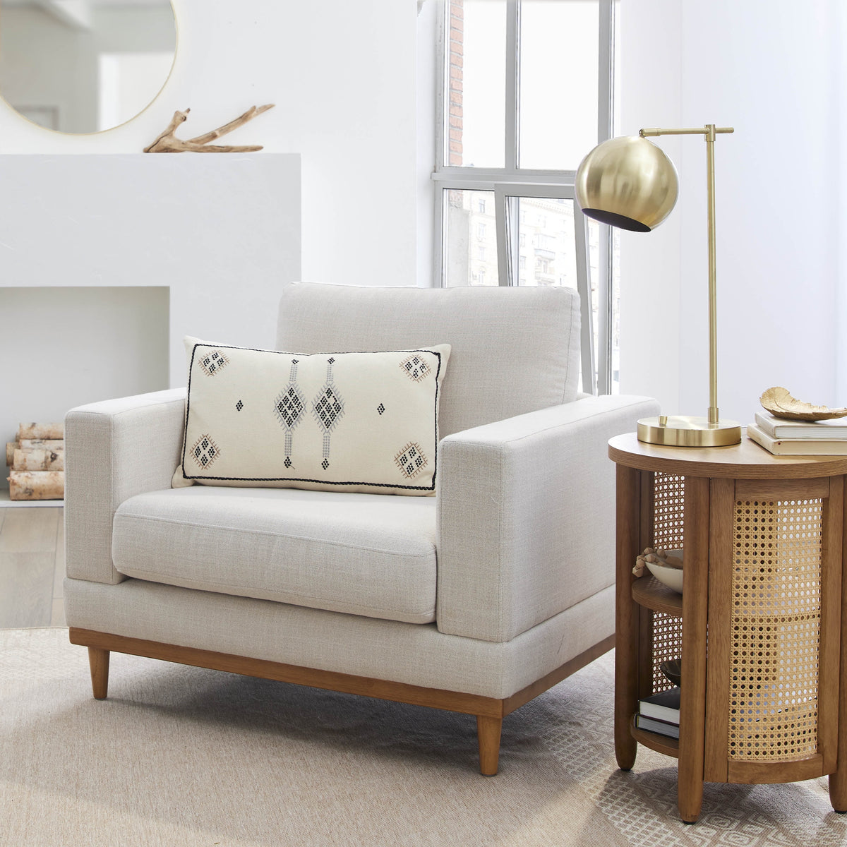 AVERO™ Springwood Wood Frame Accent Chair, Cream Linen - AVERO™