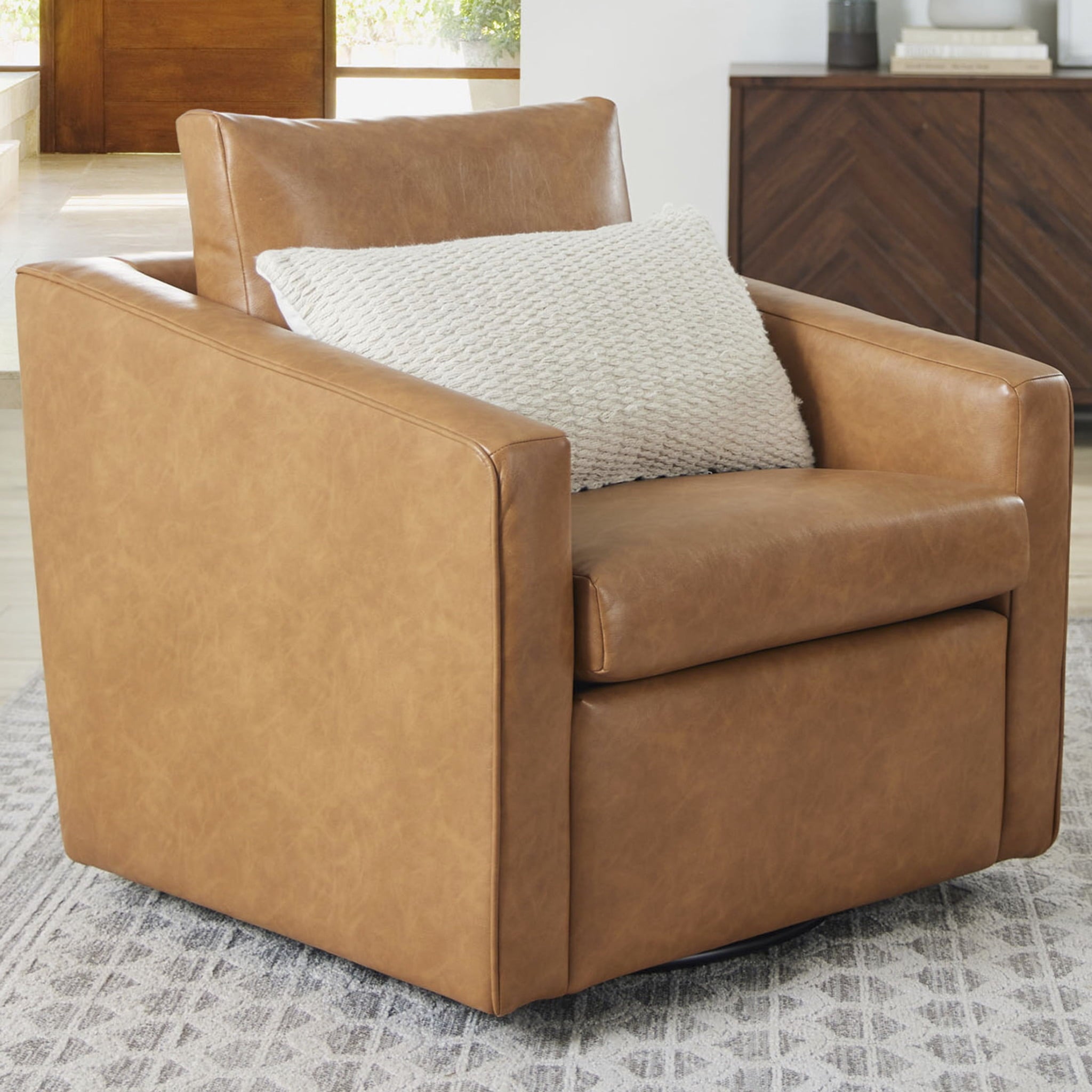 AVERO™ Steele Swivel Accent Chair, Camel Faux Leather - AVERO™