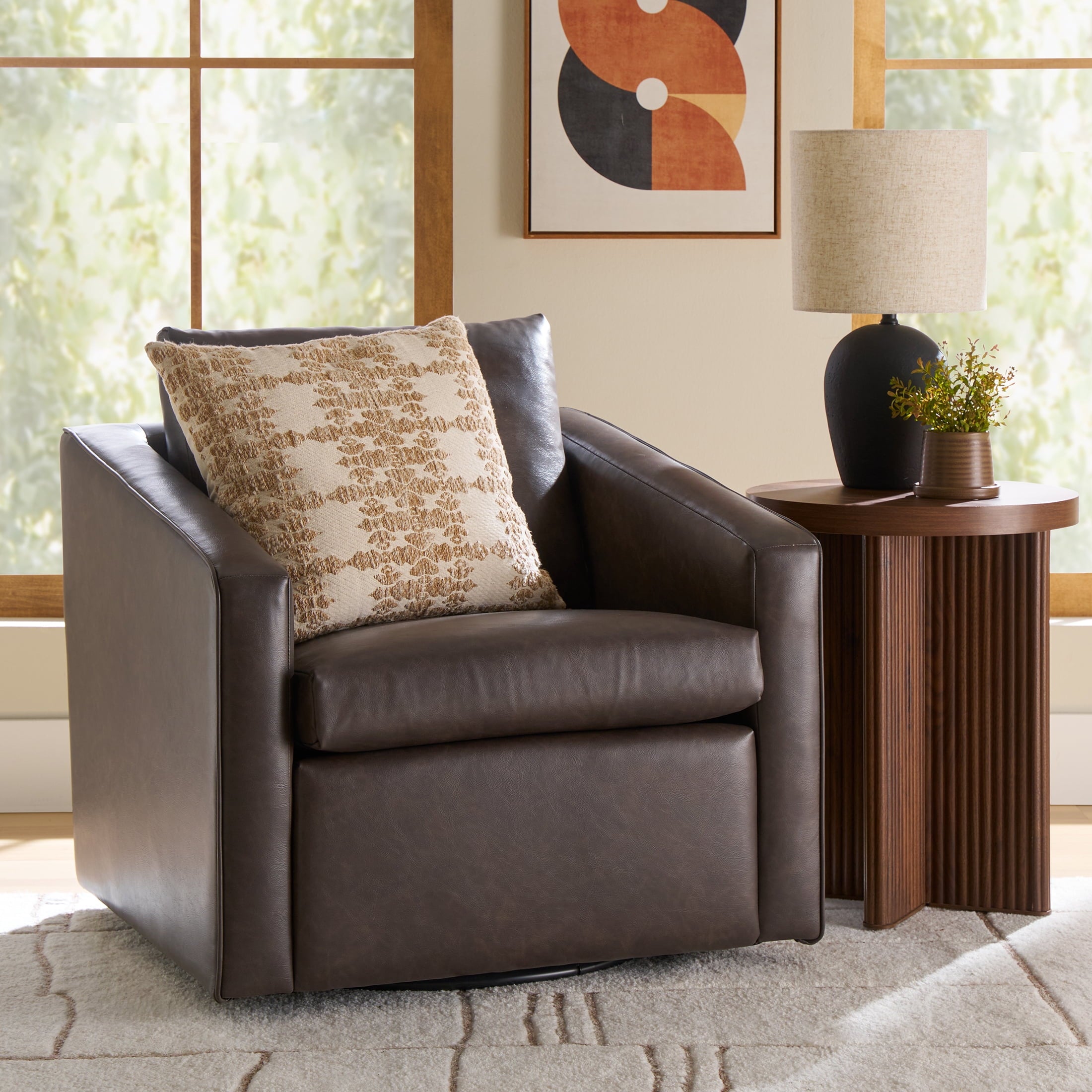 AVERO™ Steele Swivel Accent Chair, Camel Faux Leather