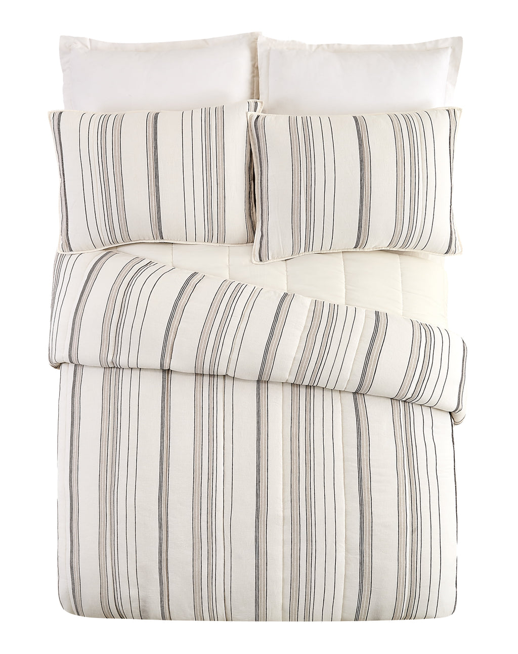 AVERO™ Ticking Stripe Cotton Quilt, Off-White, Full/Queen, All Ages - AVERO™