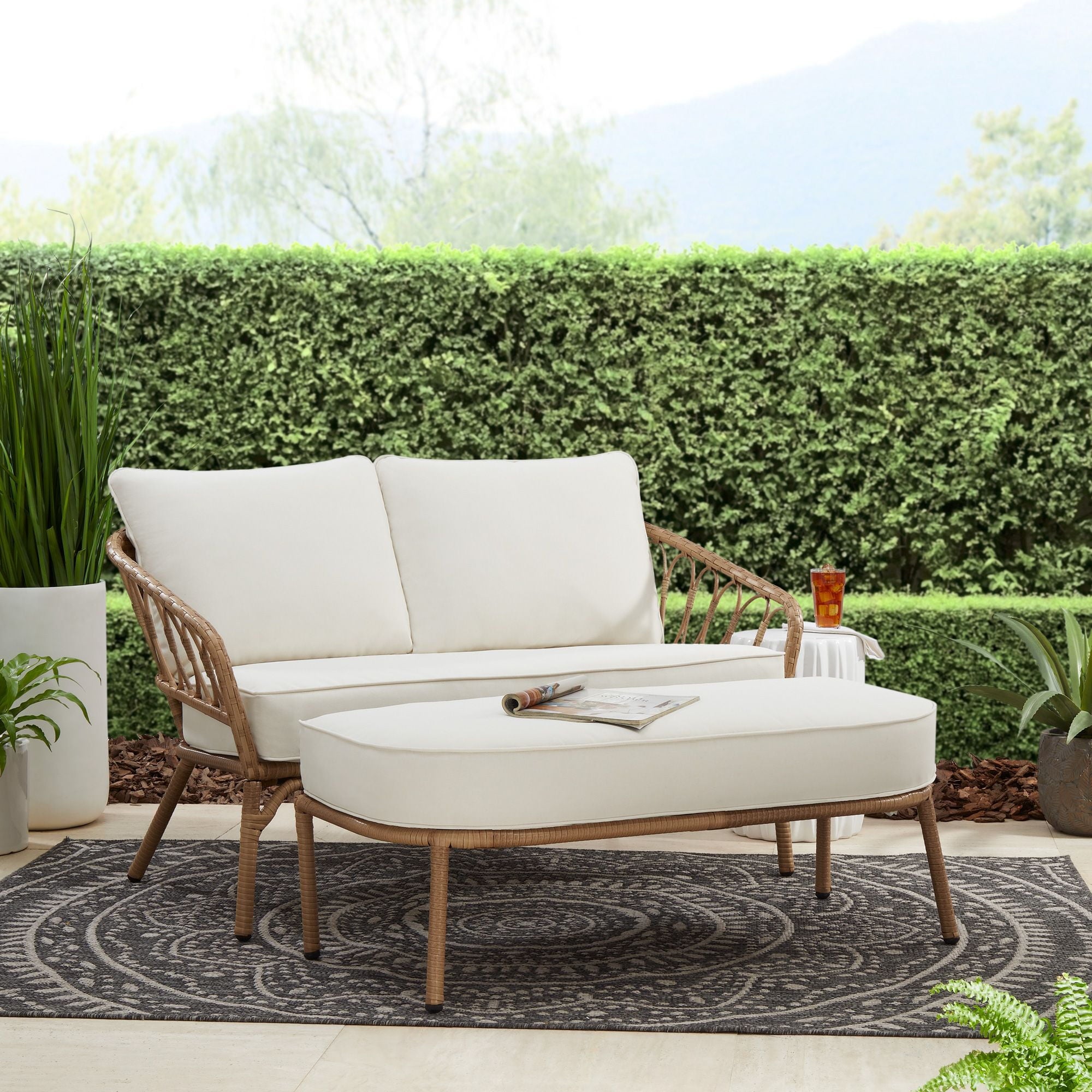 AVERO™ Willow Sage All-Weather Wicker Outdoor Loveseat and Ottoman Set, Beige - AVERO™