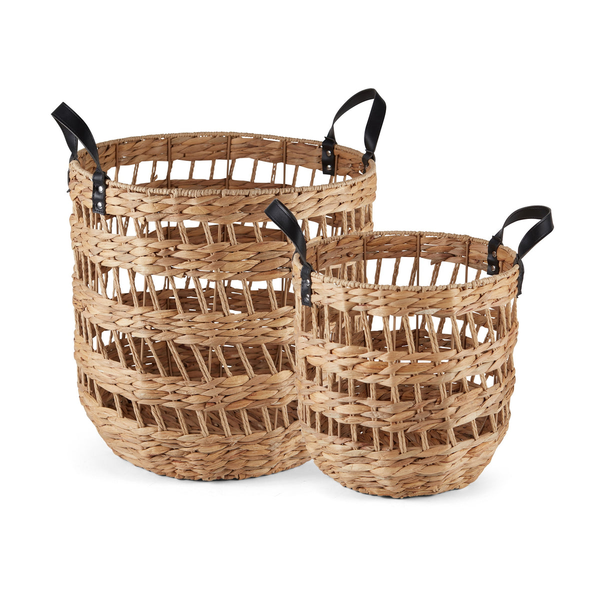 AVERO™ 2-Pack Round Decorative Storage Baskets with Faux Leather Handles, Natural, 14.5 in x 16.5 in - AVERO™