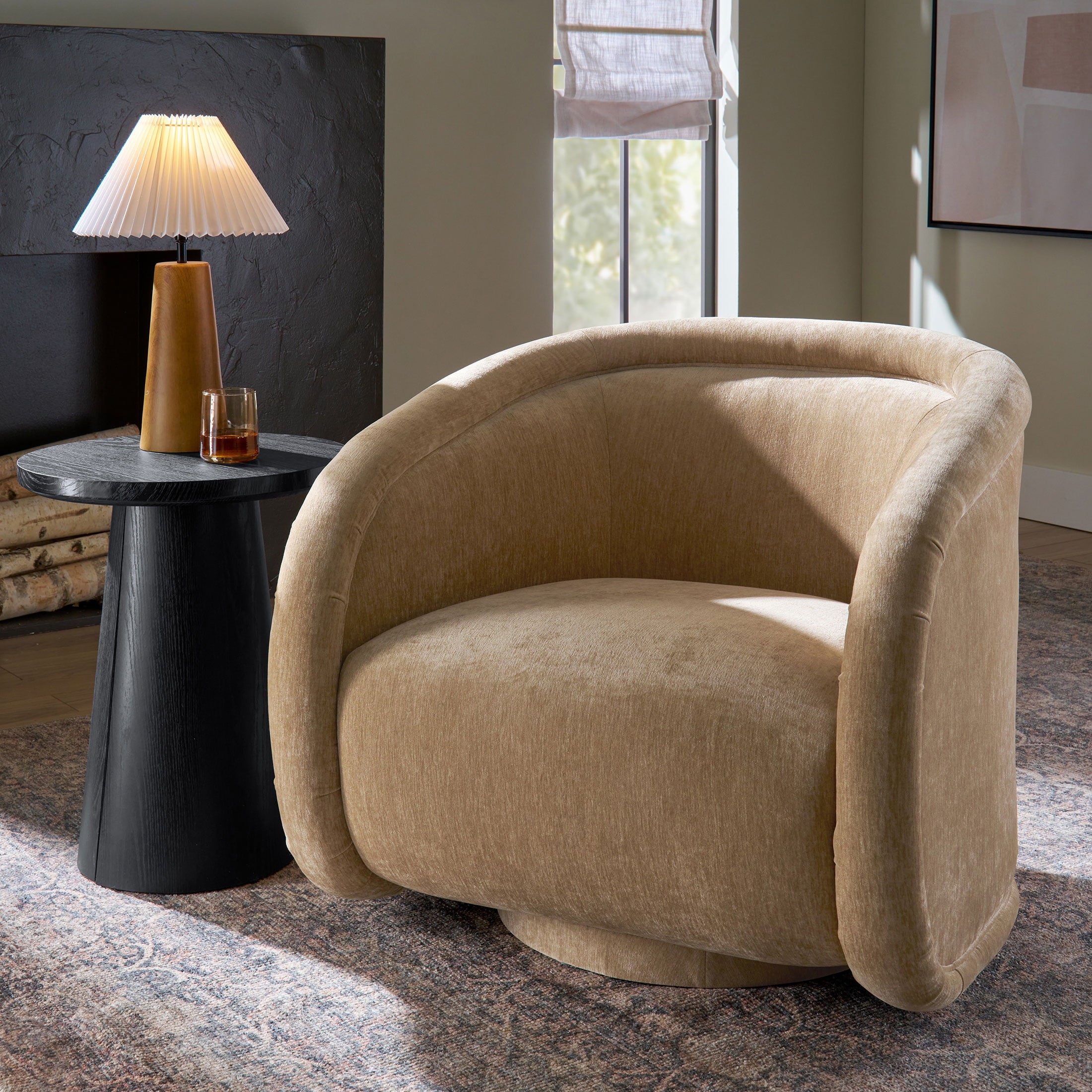 AVERO™ Sienna Swivel Accent Chair, Caramel Velvet Fabric - AVERO™