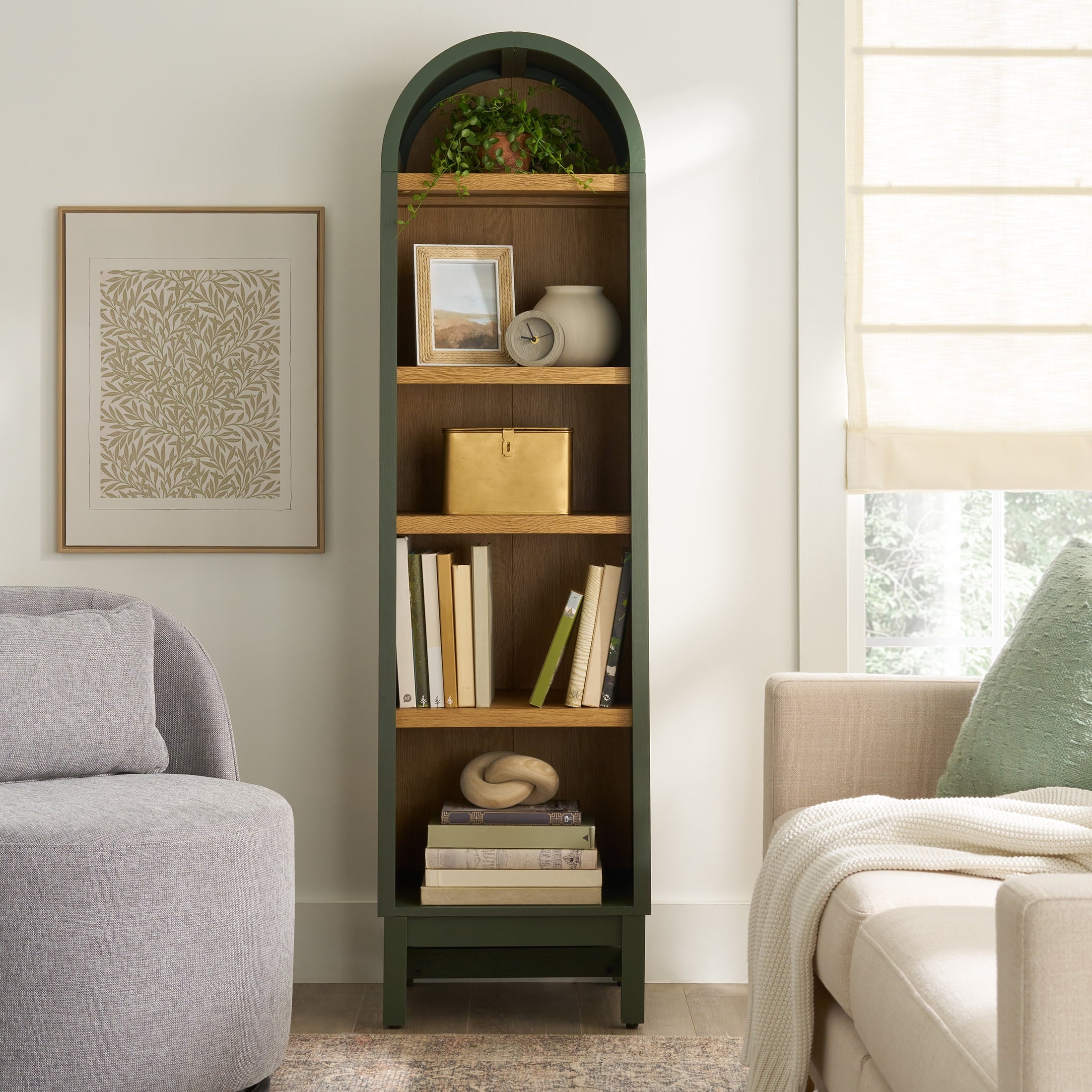 AVERO™ Juliet Narrow Arch Bookcase, Rich Black and Light Honey
