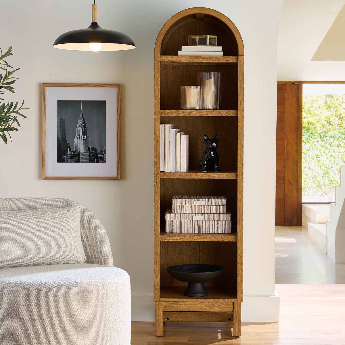 AVERO™ Juliet Narrow Arch Bookcase, Rich Black and Light Honey