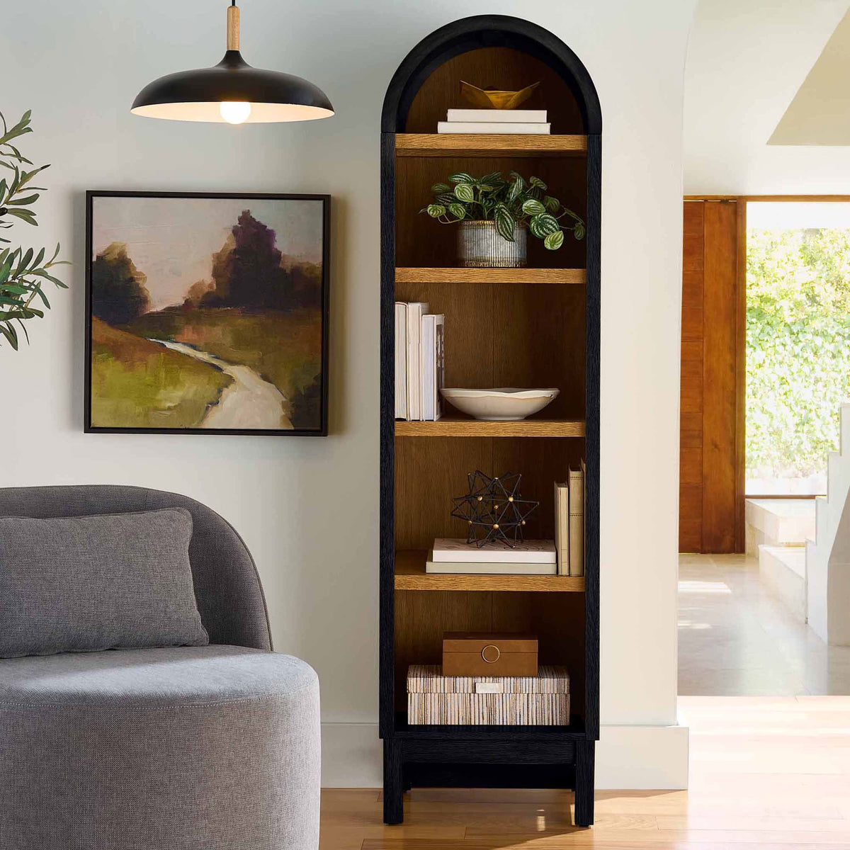 AVERO™ Juliet Narrow Arch Bookcase, Rich Black and Light Honey - AVERO™