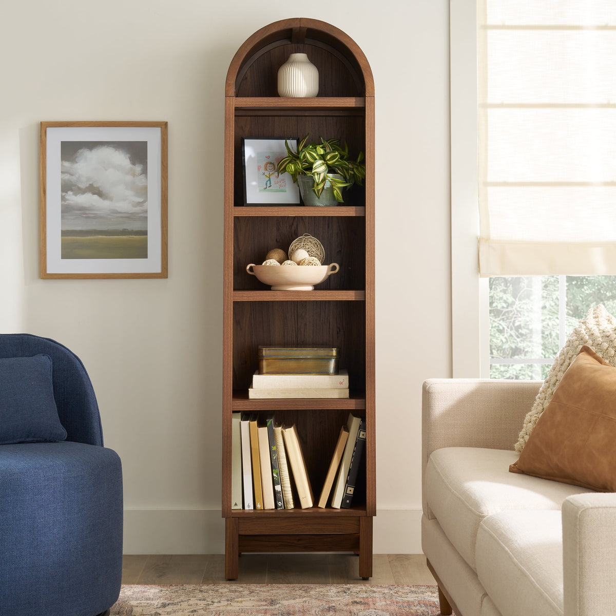 AVERO™ Juliet Narrow Arch Bookcase, Rich Black and Light Honey