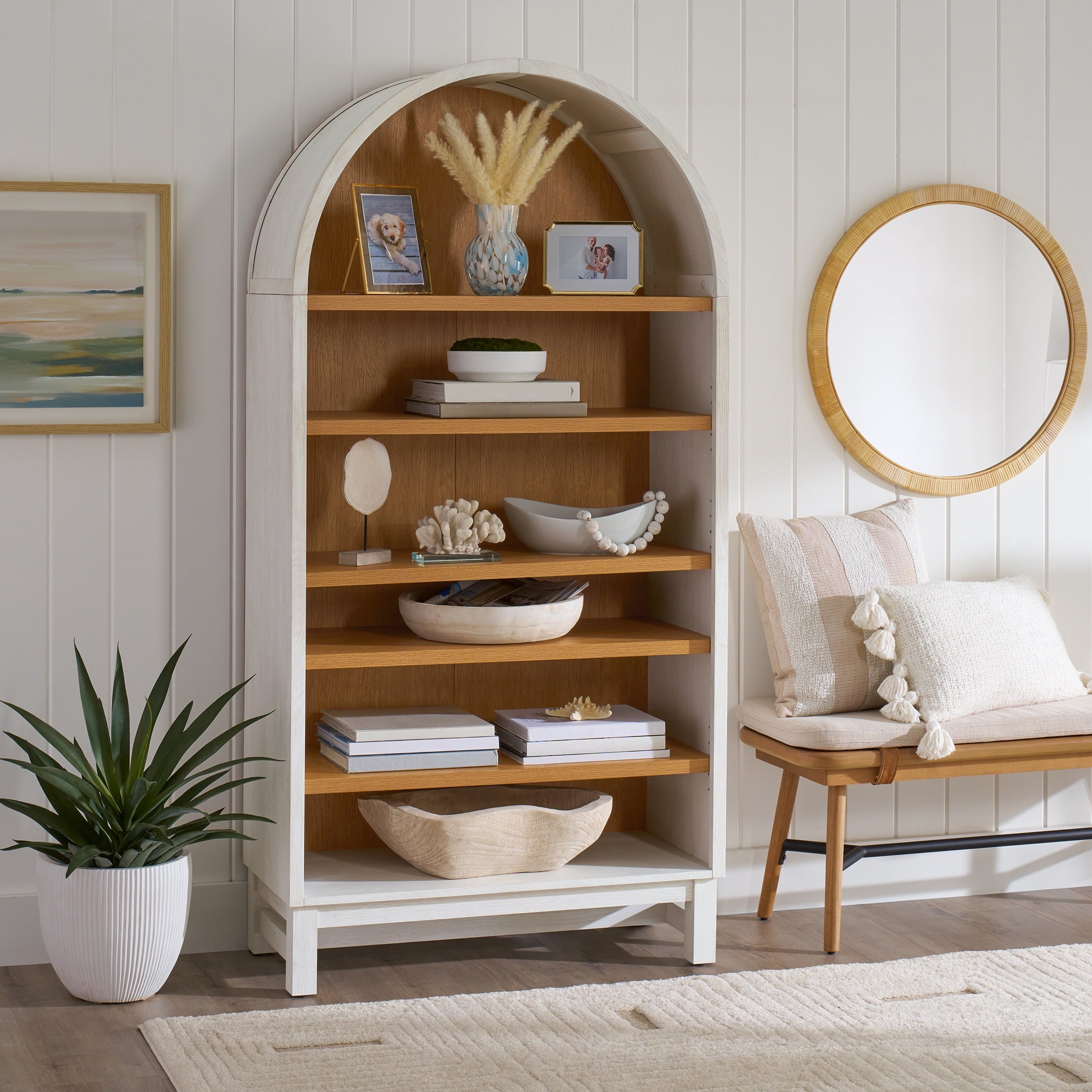 AVERO™ Juliet Open Arch Bookcase, Rich Black and Light Honey