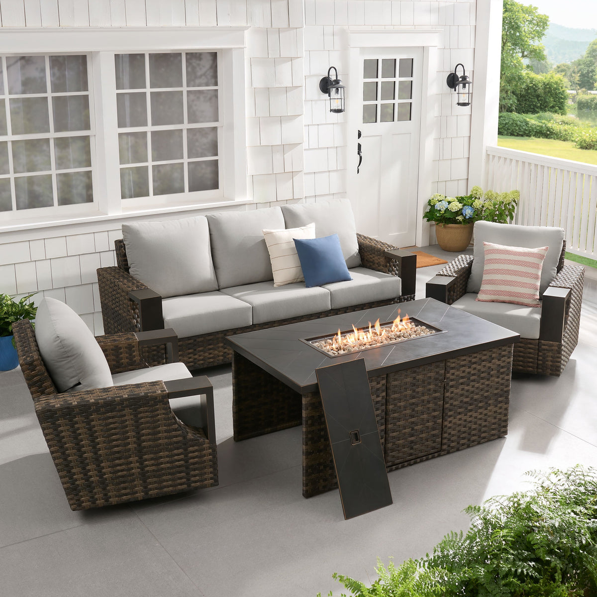 AVERO™ Rockport 4-Piece Outdoor Conversation Set with Firepit Table - AVERO™