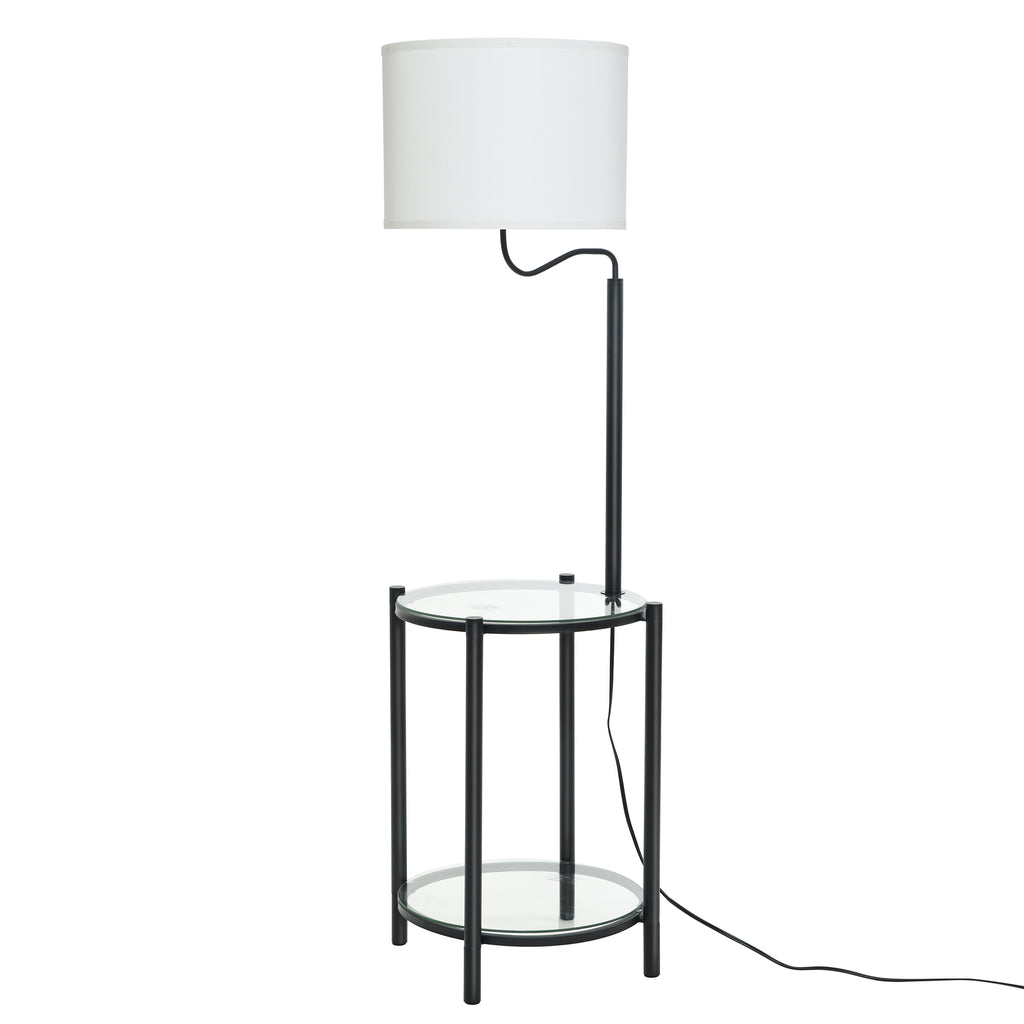 AVERO™ Glass End Table Floor Lamp with White Shade, Matte Black, 17"L x 17"W x 54"H - AVERO™