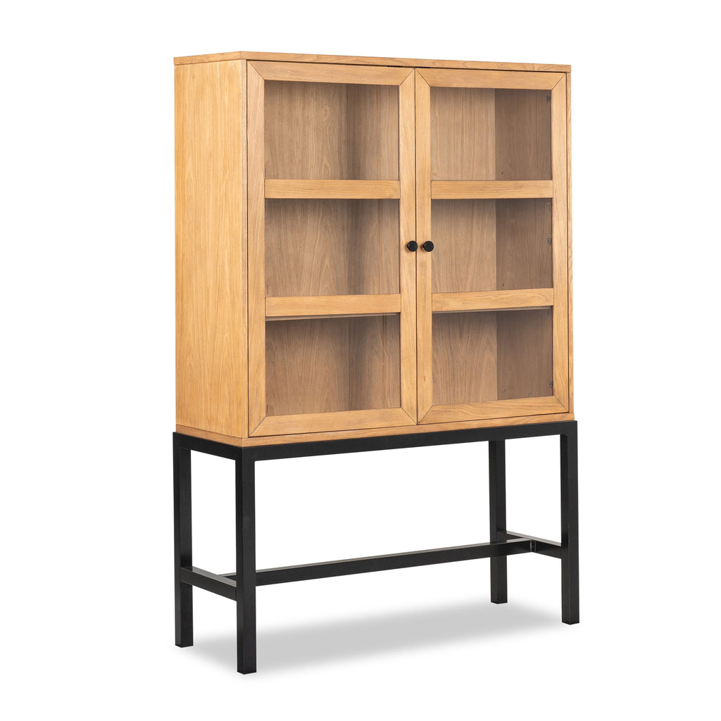 AVERO™ Ezra China Cabinet, Light Honey Finish and Black Stand - AVERO™