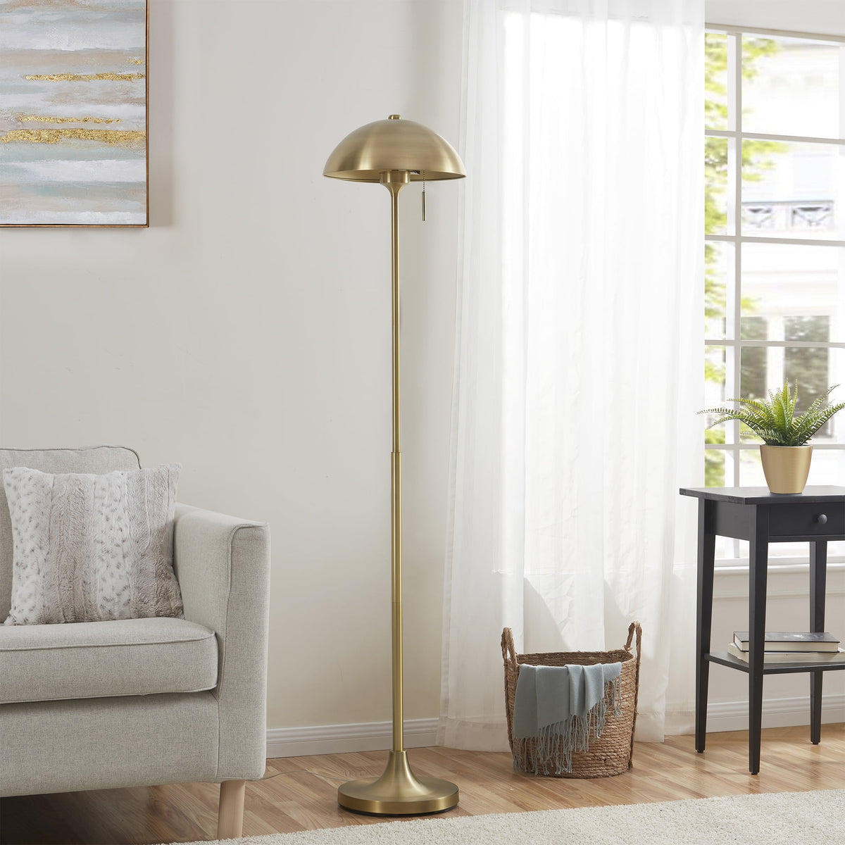 AVERO™ 62" Modern Pull-chain Brass Floor Lamp with Brass Dome Shade - AVERO™