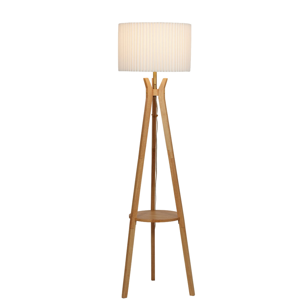 AVERO™ 63 in Natural Wood Tripod Floor Lamp with Pleated Shade - AVERO™