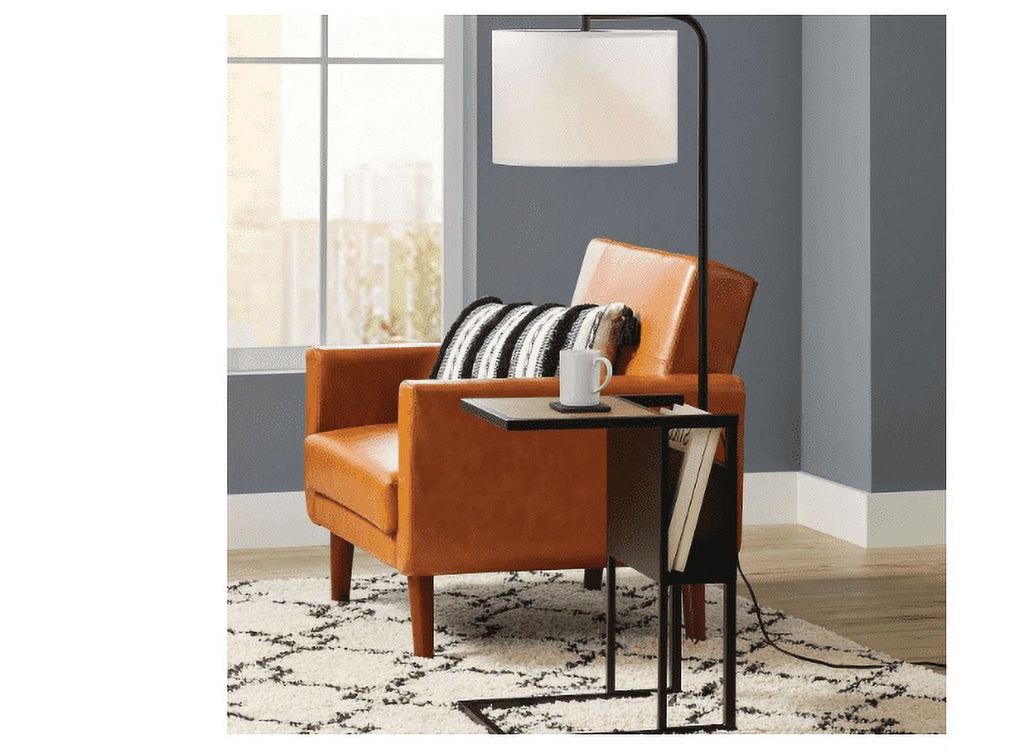 AVERO™ 54" Matte Black Metal Floor Lamp with Faux Wood Table and Magazine Rack - AVERO™