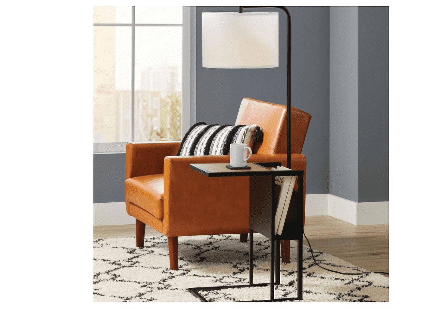 AVERO™ 54" Matte Black Metal Floor Lamp with Faux Wood Table and Magazine Rack - AVERO™
