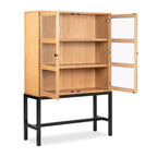 AVERO™ Ezra China Cabinet, Light Honey Finish and Black Stand - AVERO™