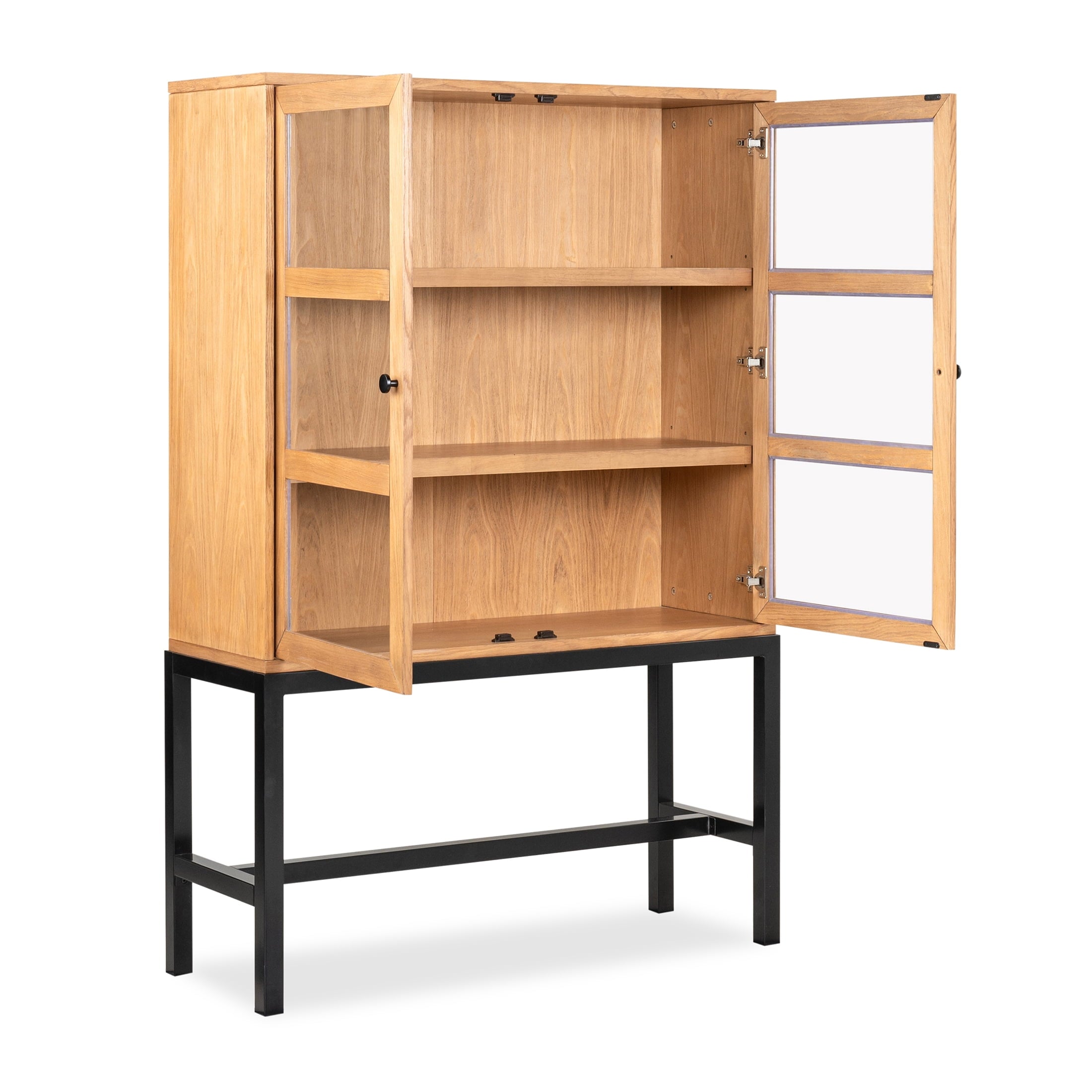 AVERO™ Ezra China Cabinet, Light Honey Finish and Black Stand - AVERO™