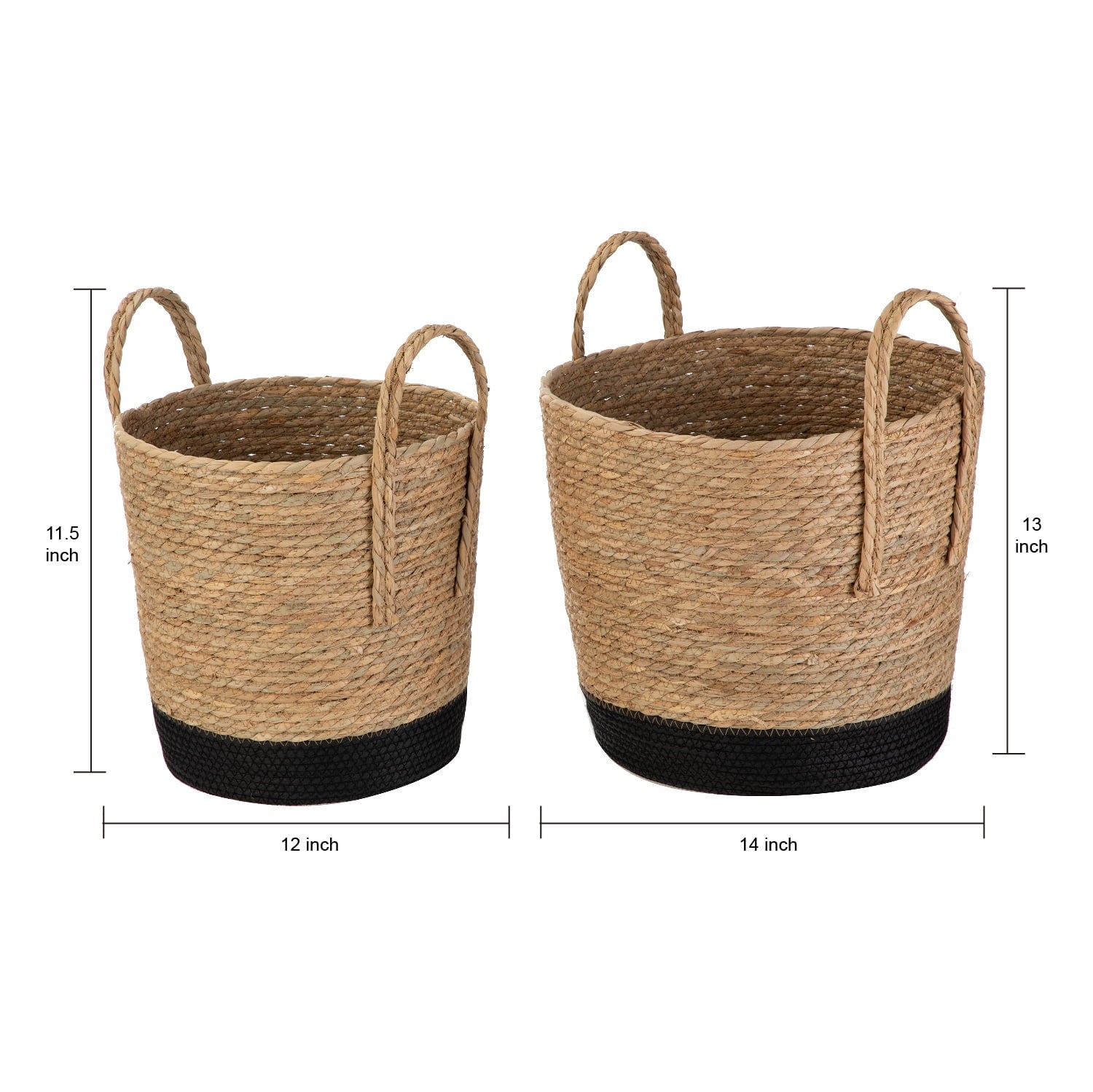 AVERO™ Natural and Black Round Rush Baskets, Set of 2 - AVERO™