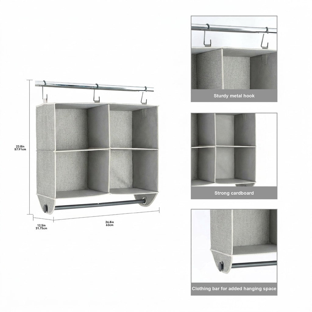AVERO™ (2 pack) 4-Shelf Gray Hanging Closet Organizer with Rack - AVERO™