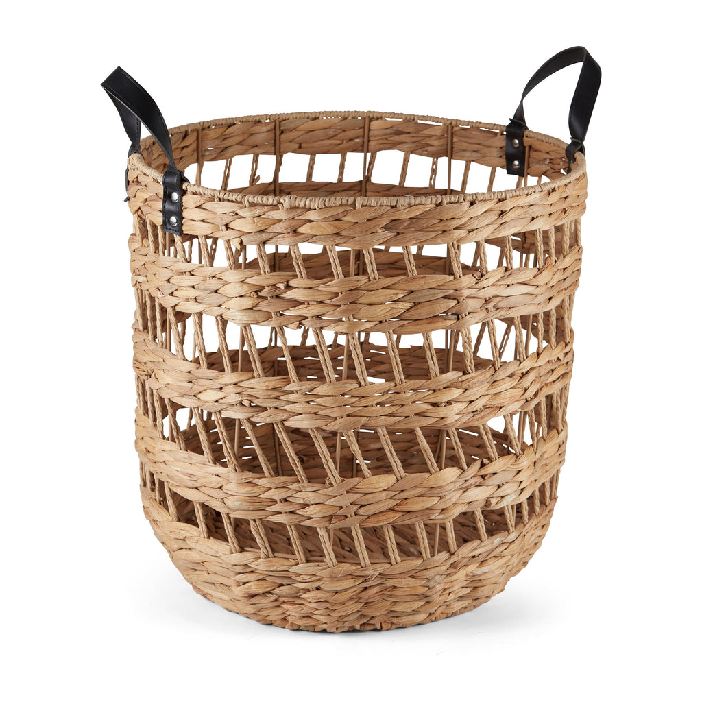 AVERO™ 2-Pack Round Decorative Storage Baskets with Faux Leather Handles, Natural, 14.5 in x 16.5 in - AVERO™