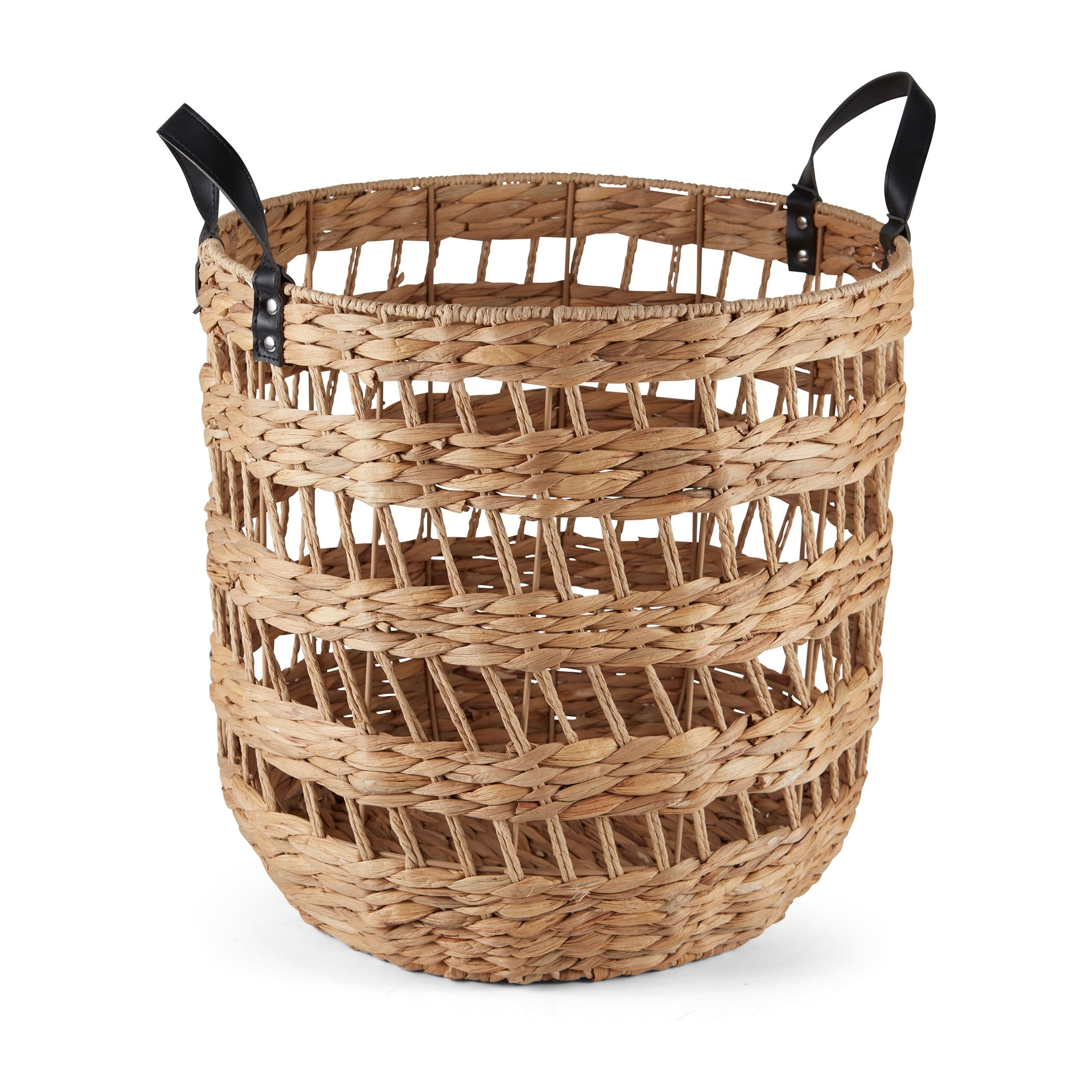 AVERO™ 2-Pack Round Decorative Storage Baskets with Faux Leather Handles, Natural, 14.5 in x 16.5 in - AVERO™