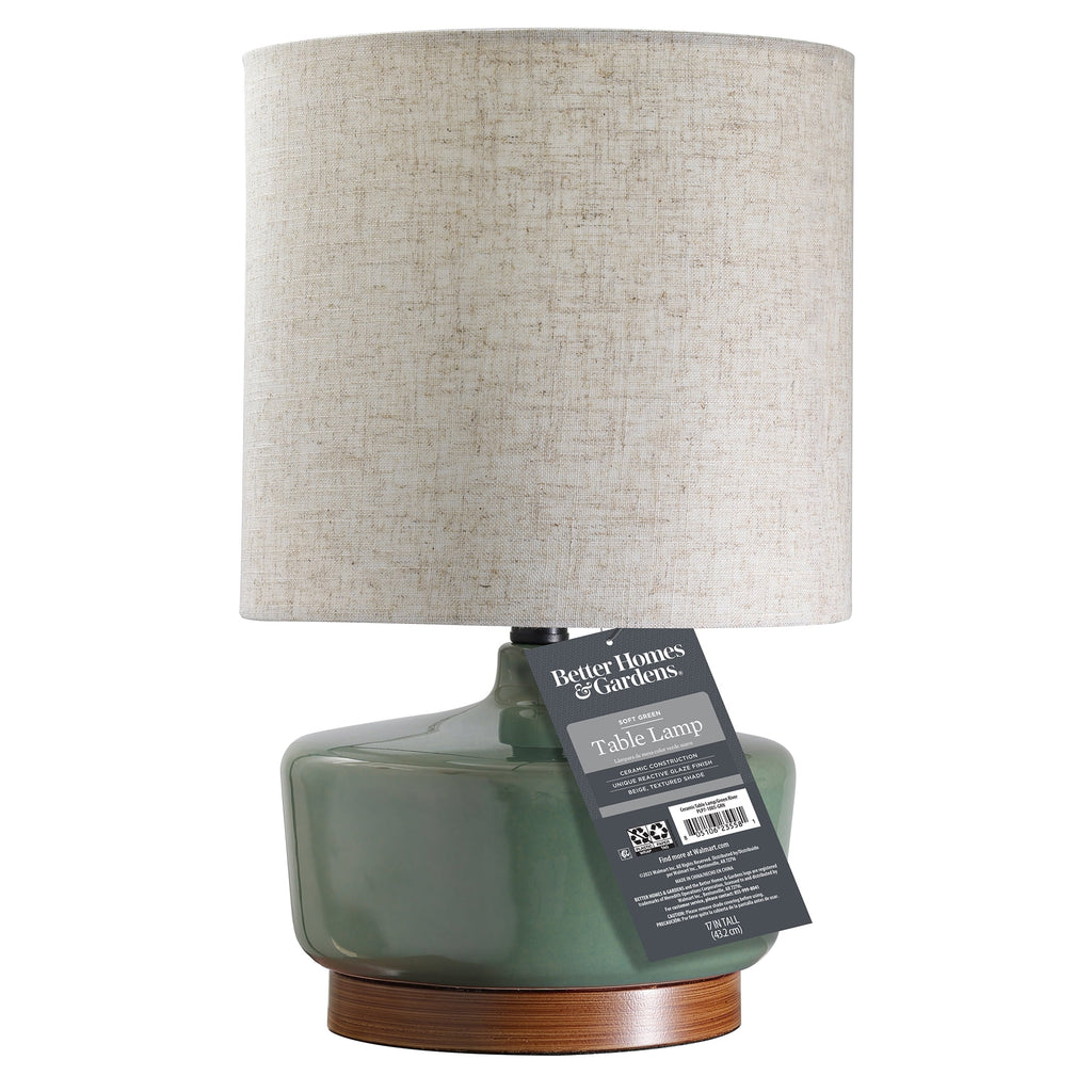 AVERO™ 17 in Mid-Century Green Ceramic Table Lamp with Wood Base - AVERO™