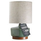 AVERO™ 17 in Mid-Century Green Ceramic Table Lamp with Wood Base - AVERO™