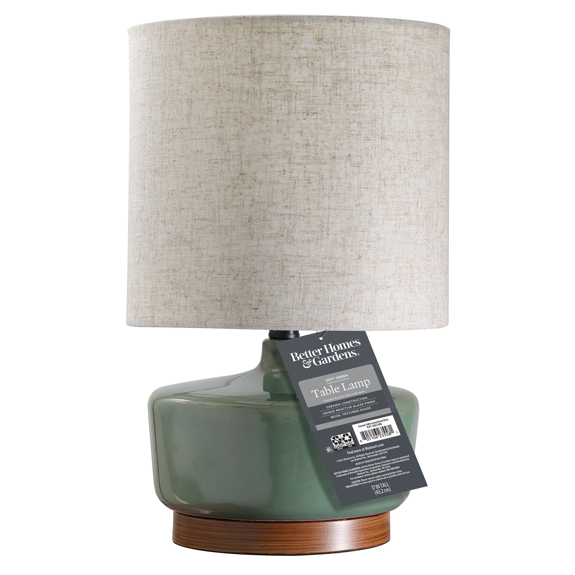 AVERO™ 17 in Mid-Century Green Ceramic Table Lamp with Wood Base - AVERO™