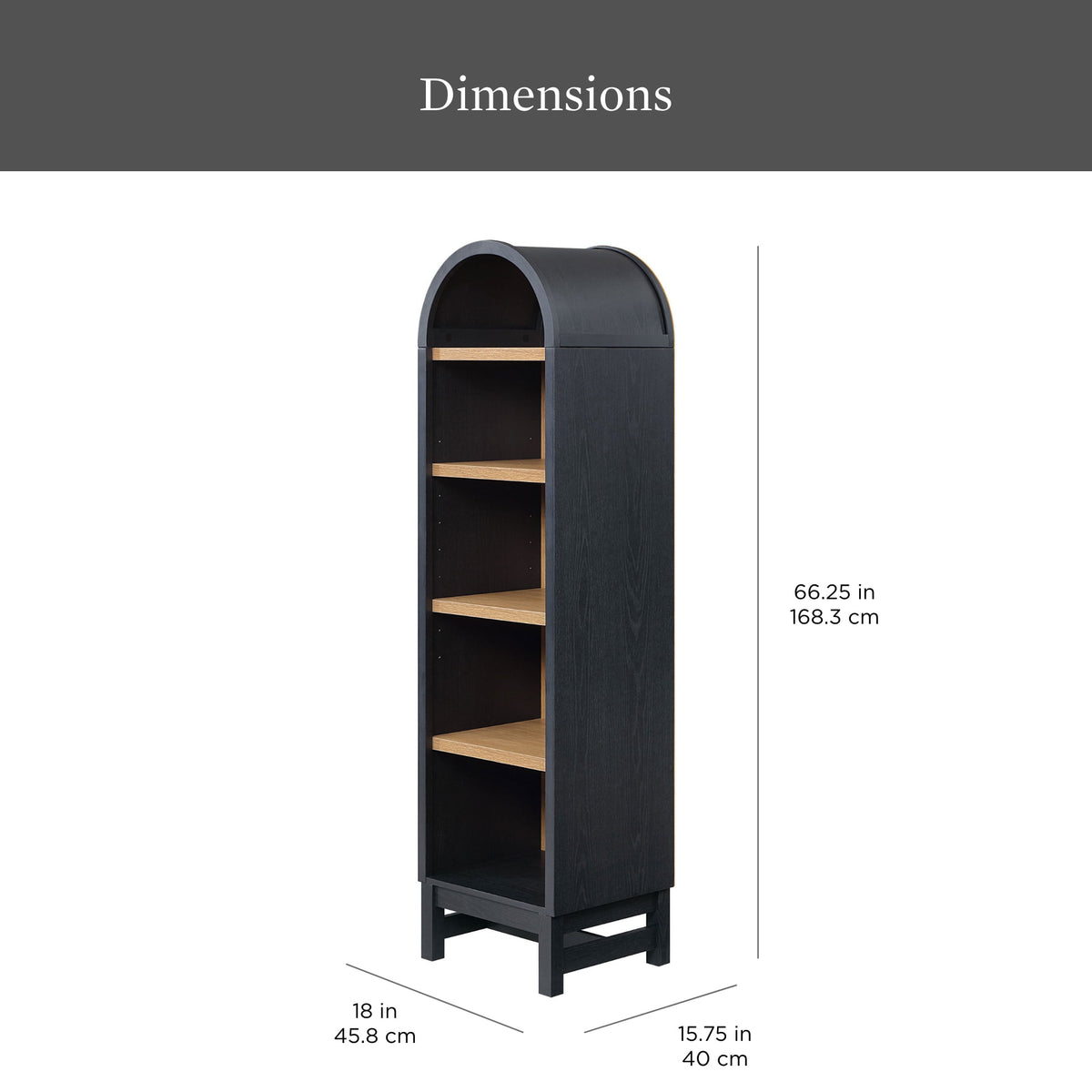 AVERO™ Juliet Narrow Arch Bookcase, Rich Black and Light Honey - AVERO™