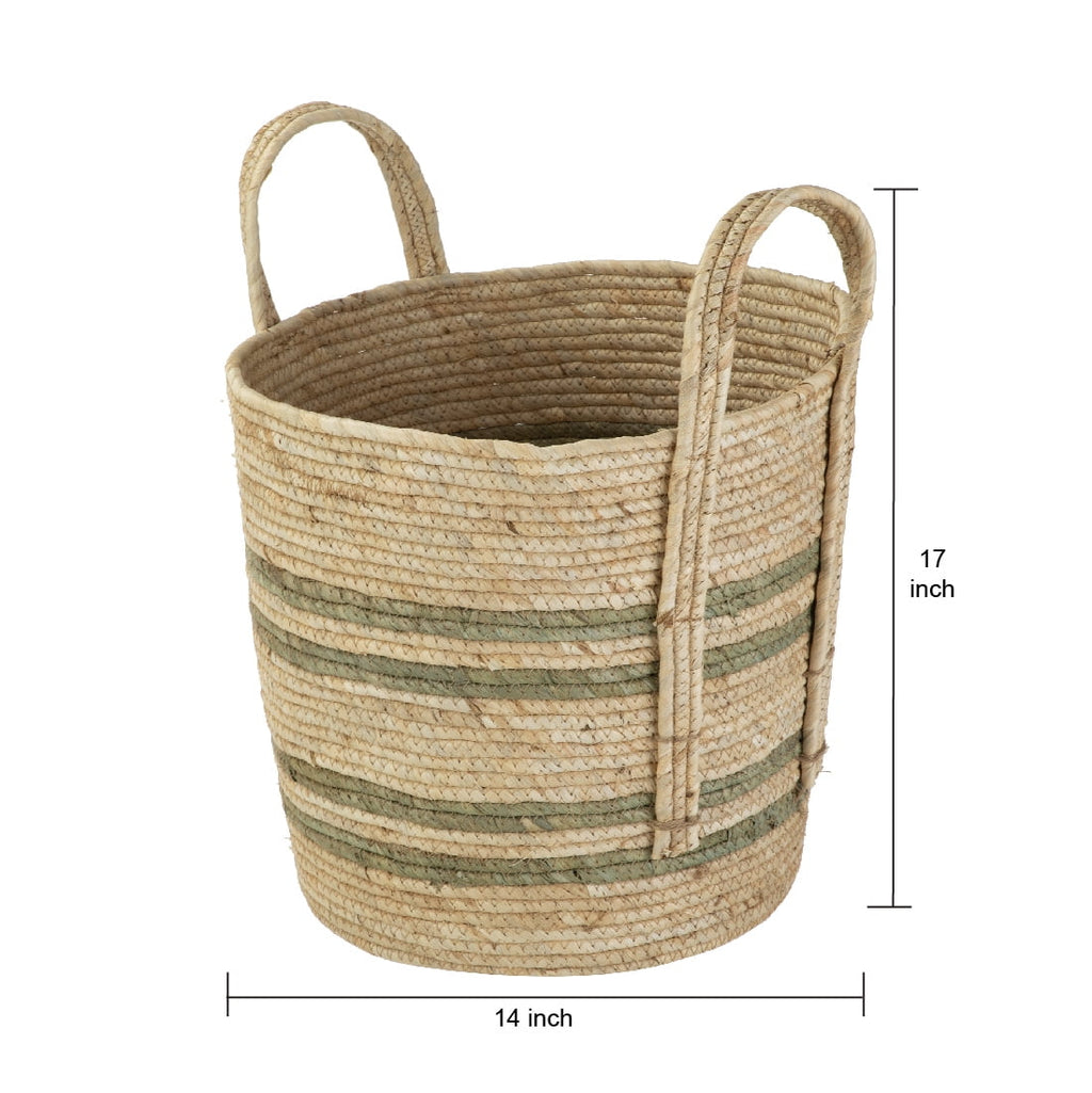 AVERO™ Natural Maize Colored Stripe Basket, Green, Large - AVERO™