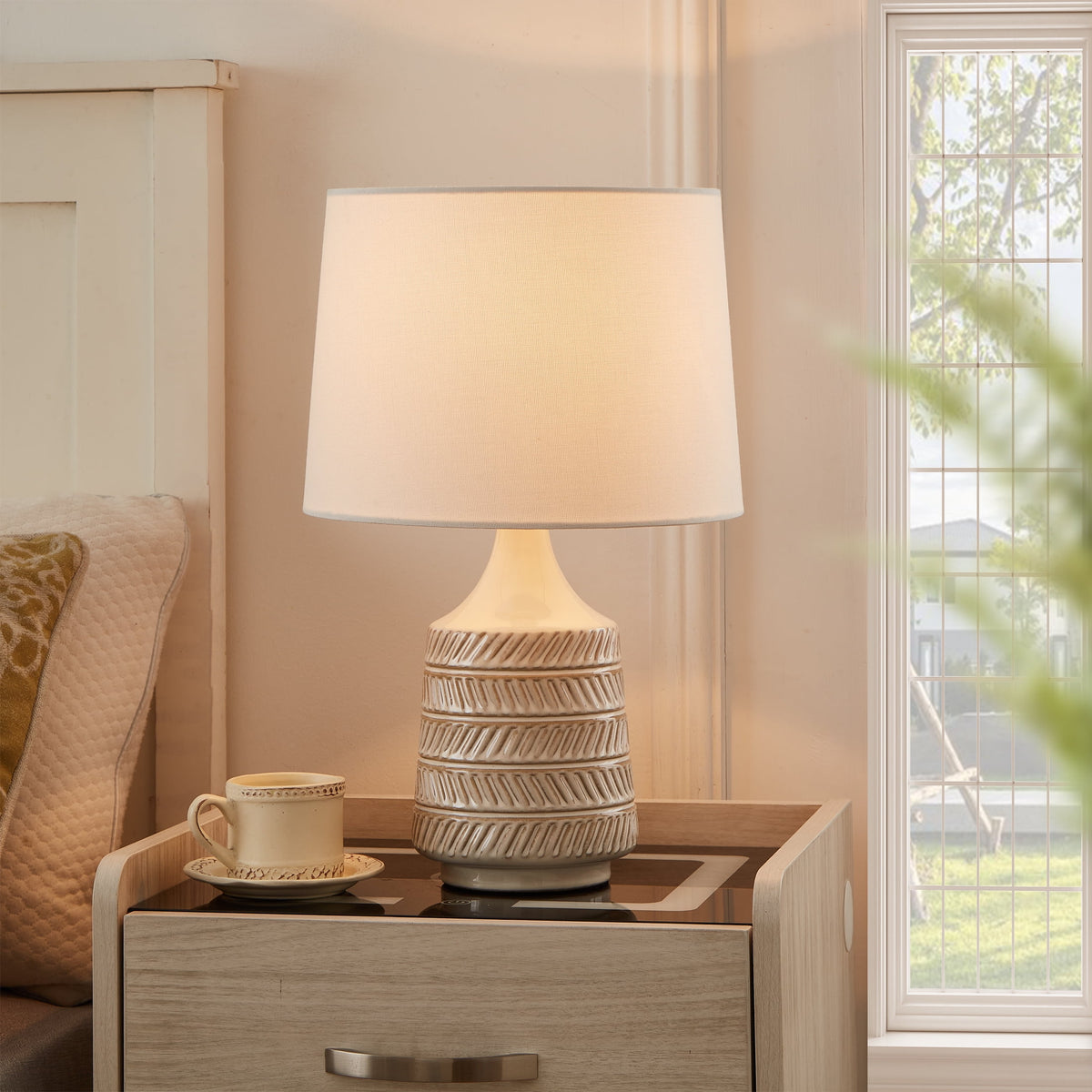 AVERO™ 17 in Reactive Glaze Ceramic Table Lamp with White Fabric Shade - AVERO™