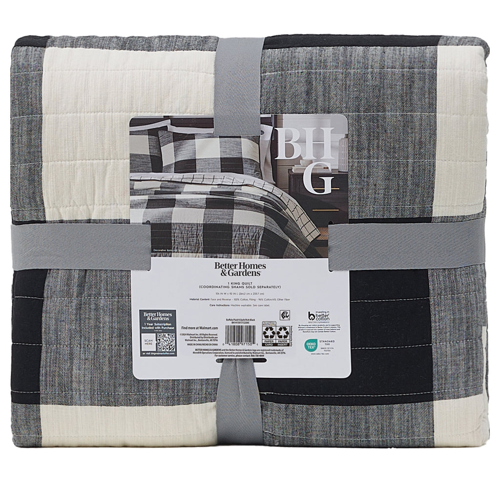 AVERO™ Buffalo Plaid Cotton Quilt, King, Black & White Bedding - AVERO™