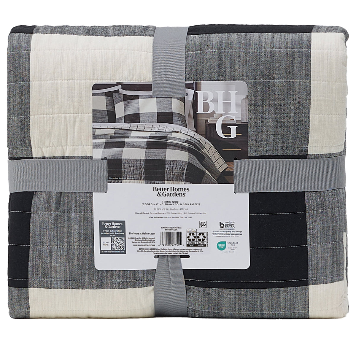 AVERO™ Buffalo Plaid Cotton Quilt, King, Black & White Bedding - AVERO™