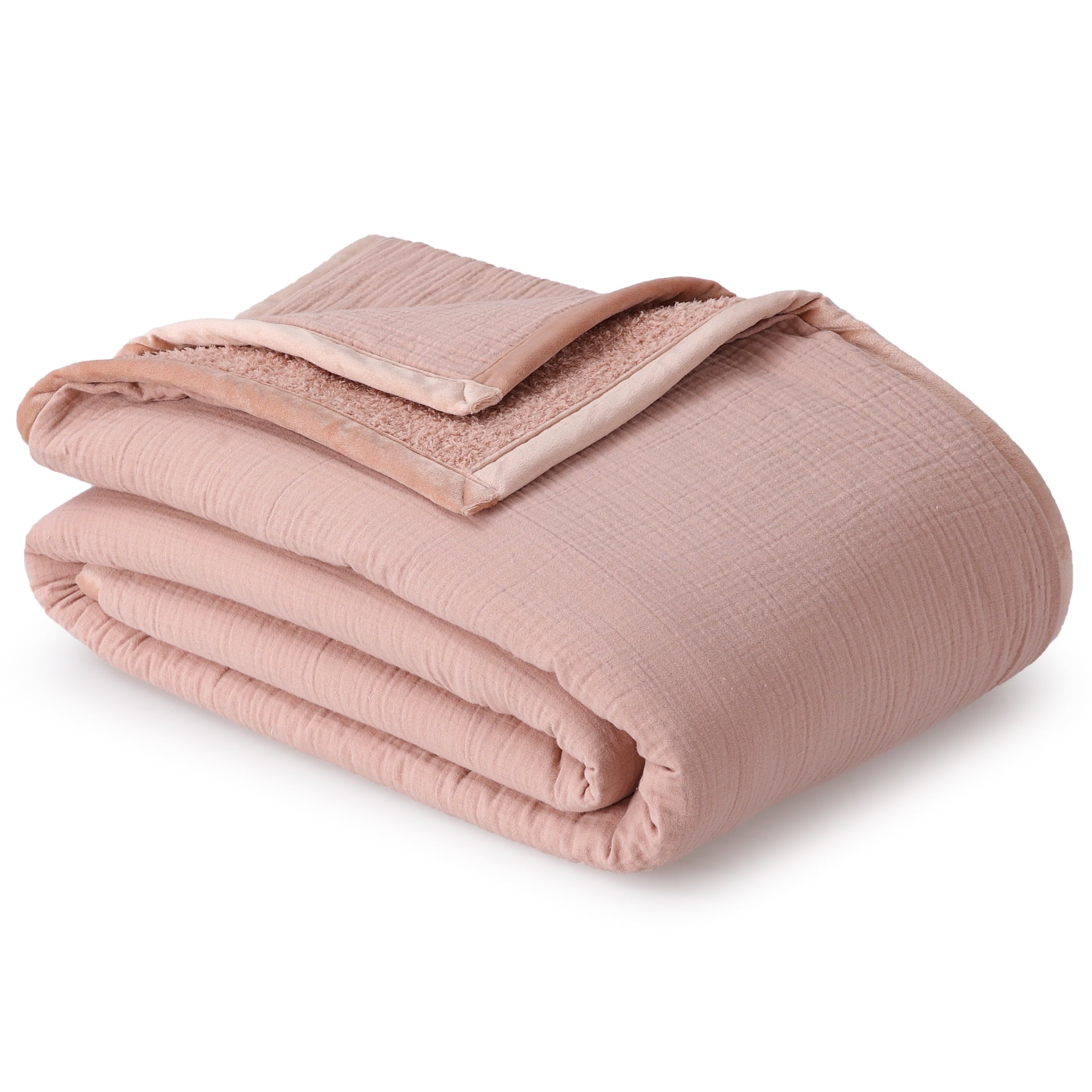 AVERO™ Throw Blanket, Reversible Gauze and Cozy Knit, 50 in x 72 in, Antique Blush - AVERO™