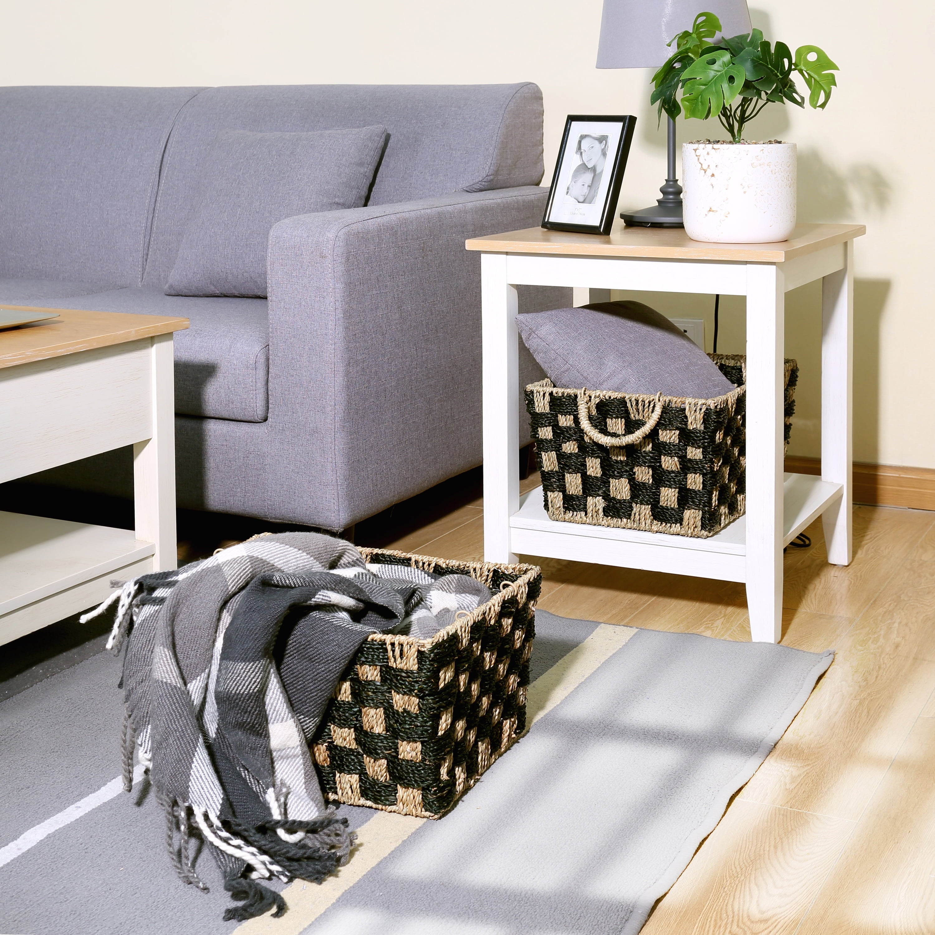 AVERO™ Large Rectangle Checkered Seagrass Storage Basket with Handles, 2 Pack - AVERO™