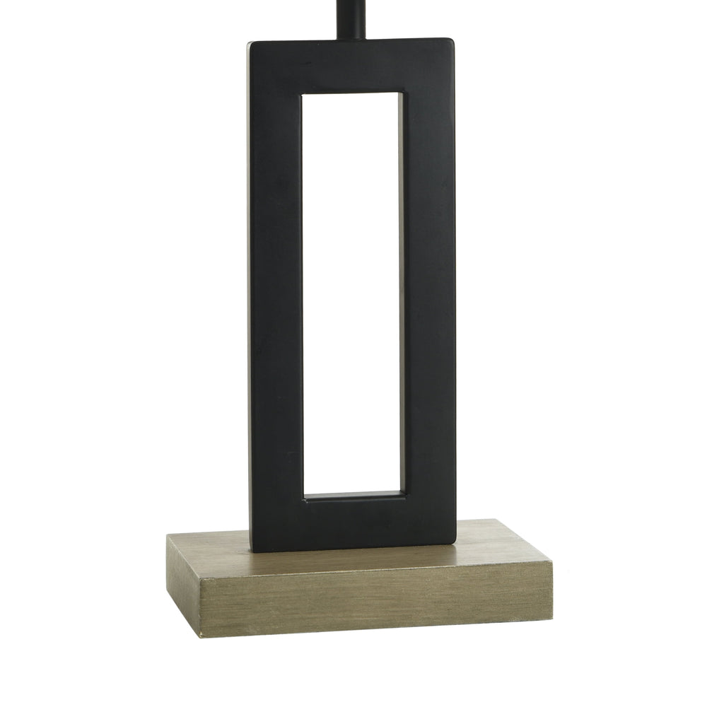 AVERO™ 18 in Metal Windowpane Table Lamp, Black Finish with Faux Wood Base - AVERO™